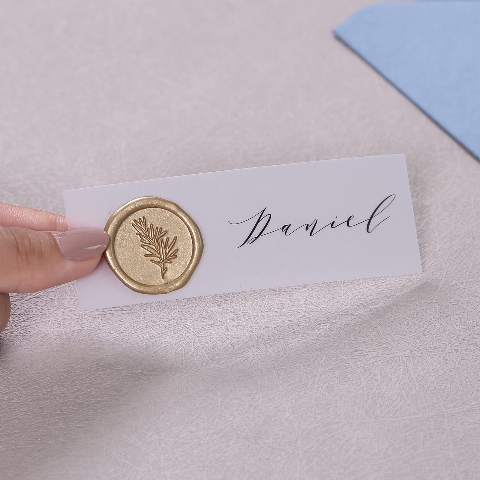 UNIQOOO Wax Seal Stickers - 100 Pcs Self-Adhesive Metallic Light Gold Wedding Invitation Seals, Elegant Rosemary Design for Envelopes, Gifts, Christmas Wrapping & DIY Crafts | Perfect for Weddings, Parties, Stationery & Scrapbooking Projects