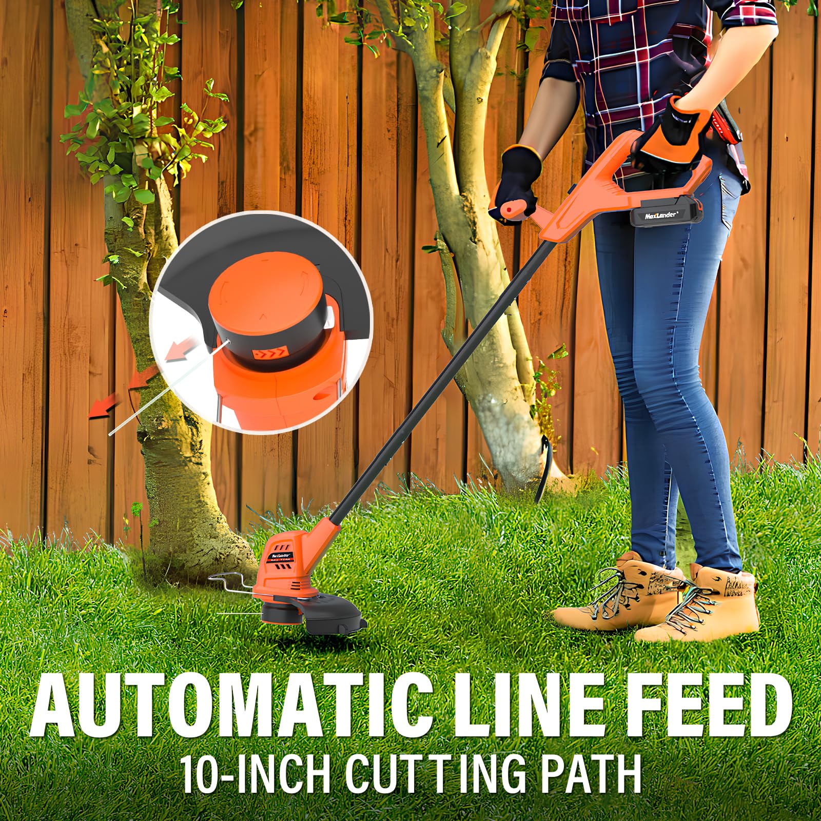 MAXLANDER 20V Cordless Weed Wacker - 10 Inch Lightweight Battery Powered String Trimmer & Edger with 8 Replacement Spool Trimmer Lines, Battery & Charger Included - Perfect for Lawn Care, Yard Maintenance & Garden Trimming