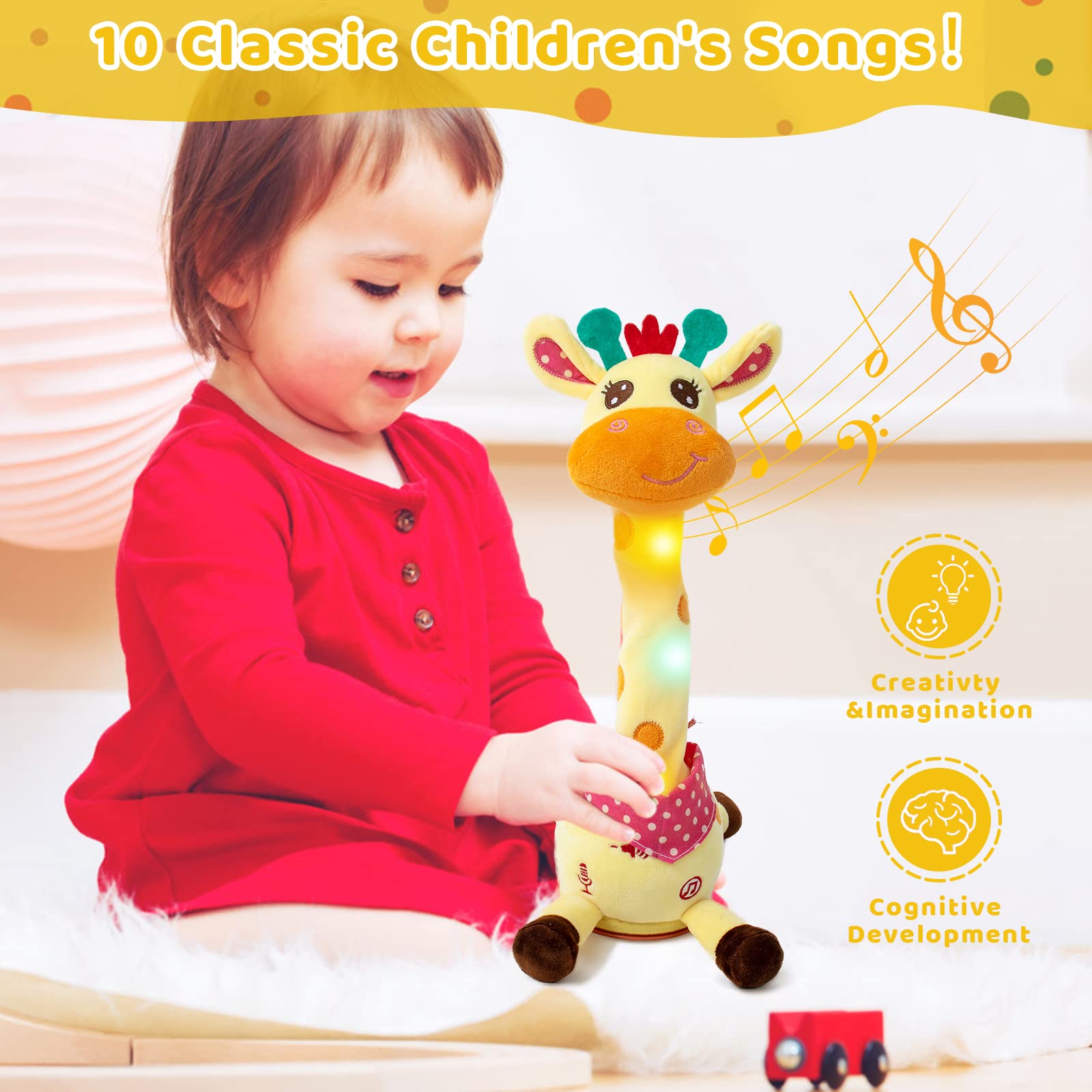Emoin Interactive Giraffe Stuffed Animal Toy - Singing, Dancing & Light-Up Plush with 10 Nursery Rhymes, Voice Repeater - Perfect Baby Gift for 1-3 Year Olds (6-12 Months) | Great for Playtime, Learning & Bedtime Comfort