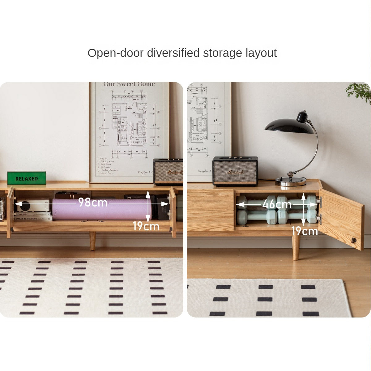 Solid Oak Wood Modern TV Stand with Storage Cabinet - Stylish Living Room Entertainment Center for TV, Media & Display