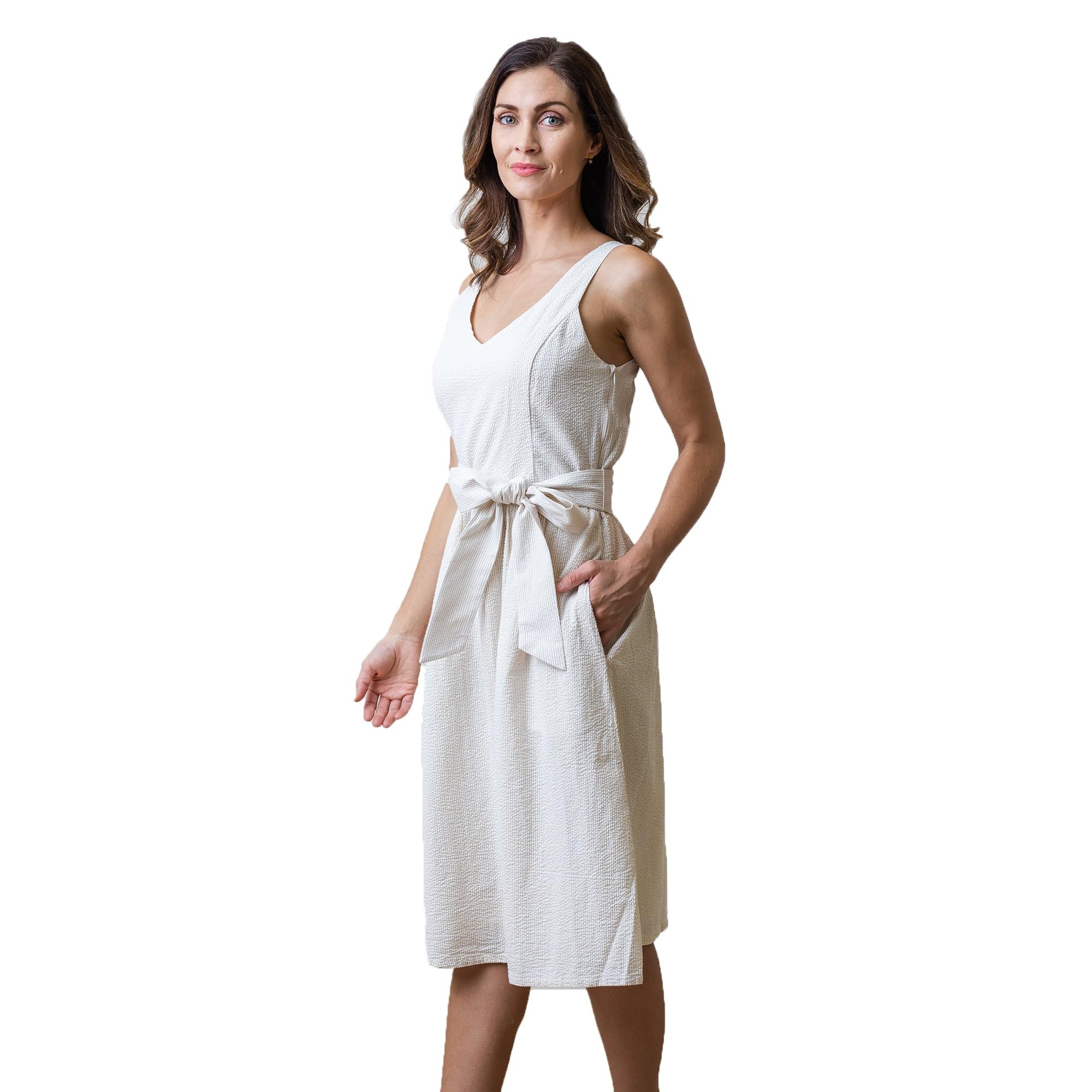 Hope & Henry Women's Sleeveless A-Line Dress with Adjustable Waist Sash - Flowy Summer Dress for Beach, Wedding & Casual Wear