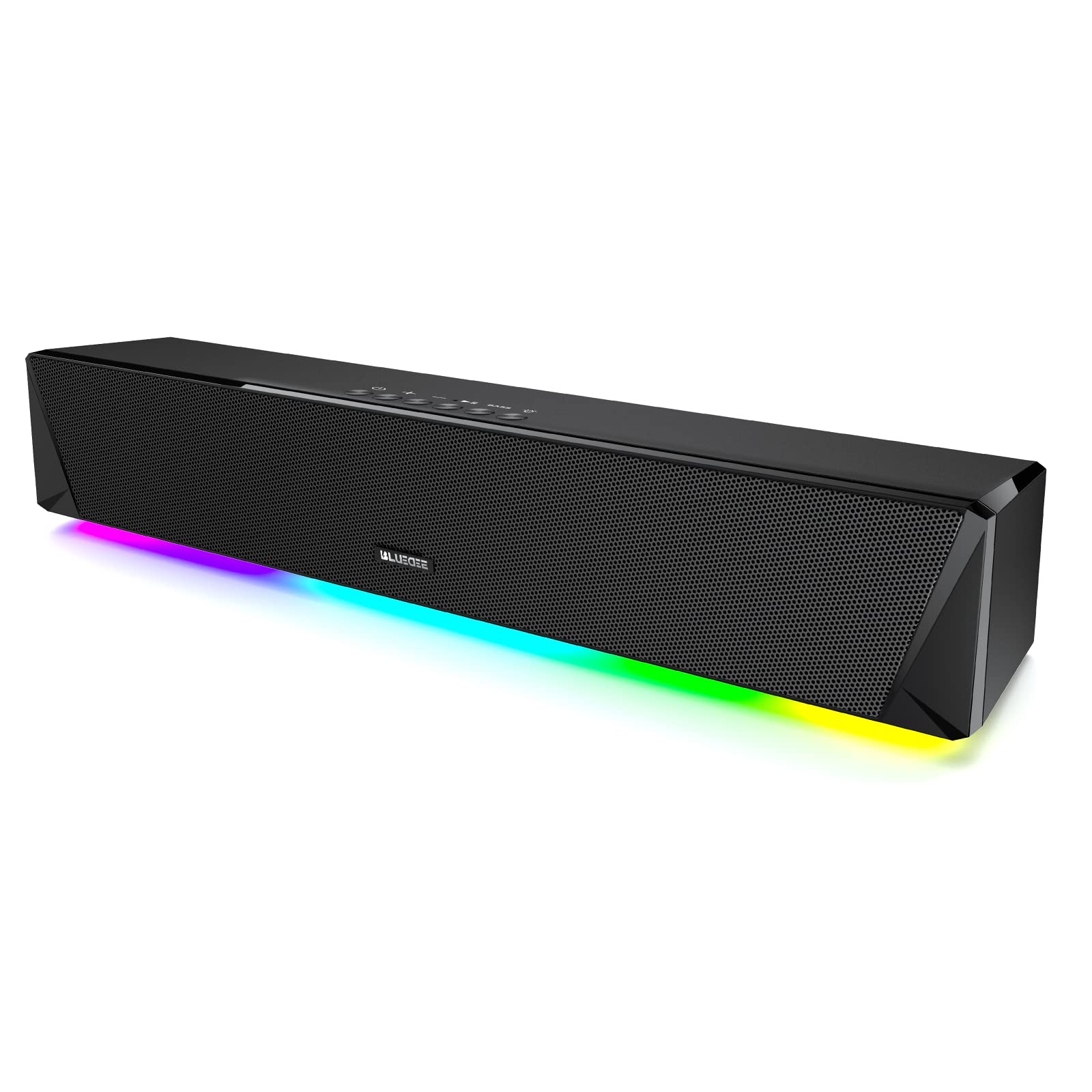 24W Bluetooth Computer Soundbar with Deep Bass - USB/3.5mm Aux-in PC Speakers for Desktop Monitor, Gaming & Home Office - AC Powered Multimedia Sound Bar for Computers, Laptops & Workstations