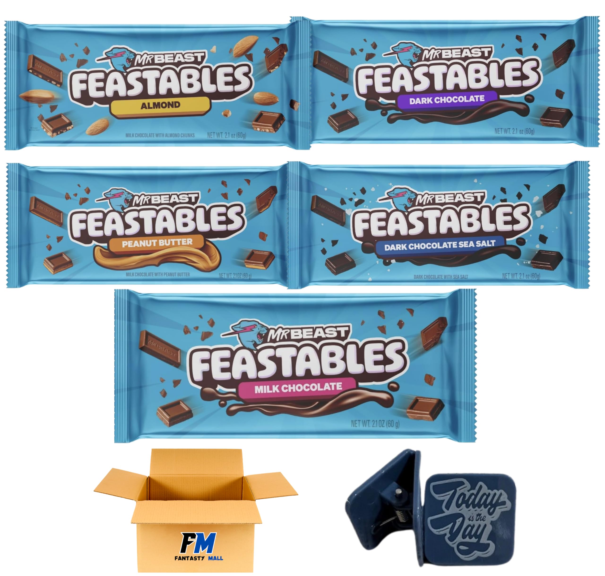 Mr Beast Chocolate Bars Variety Pack - Peanut Butter, Milk Chocolate, Dark Chocolate, Dark Chocolate Sea Salt & Almond (6 Pack) | Premium Full-Size Chocolate Bars by Feastable | Perfect for Gifts, Snacking & Parties