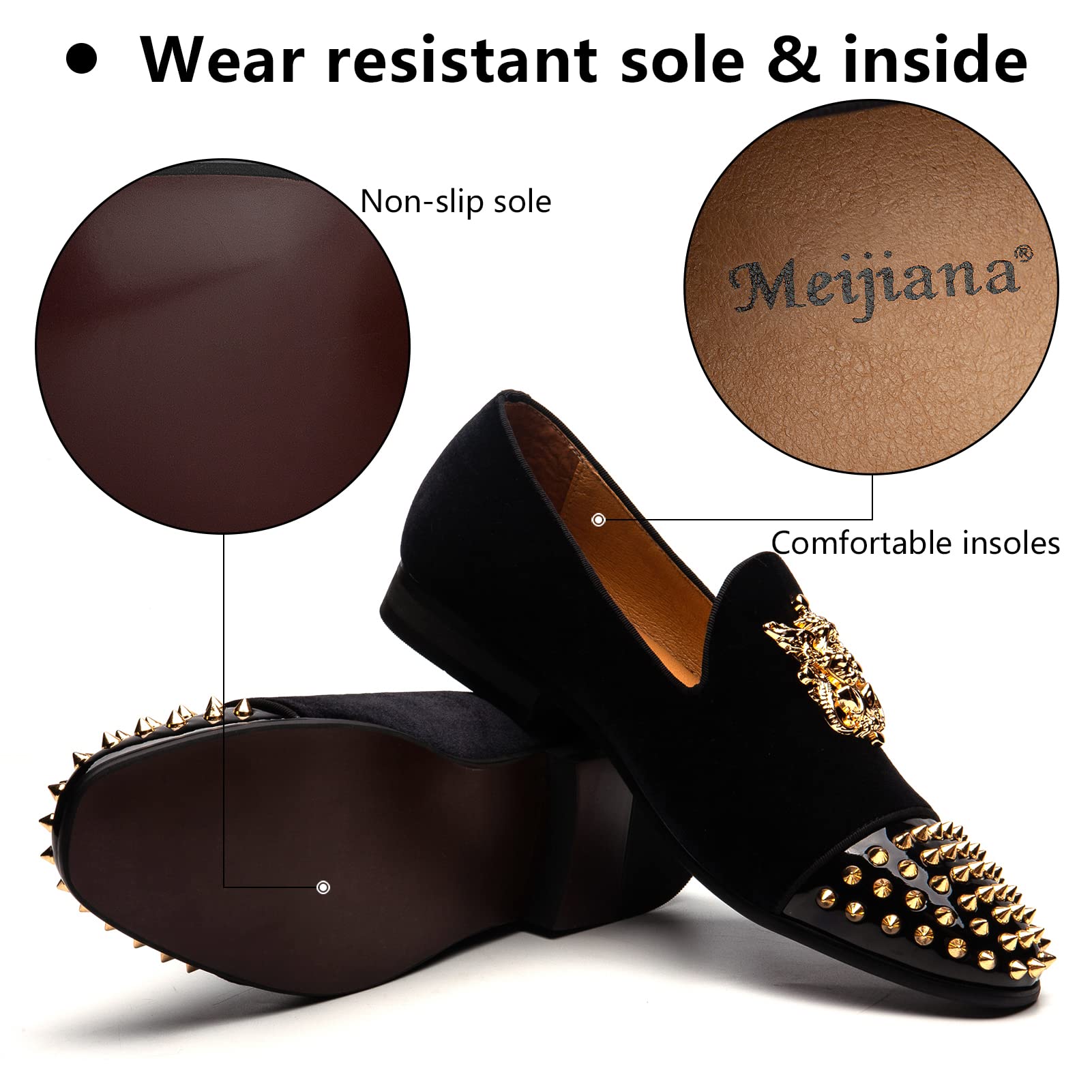 **Meijiana Men's Velvet Loafers - Luxury Dress Shoes with Metal Embellishments for Parties, Weddings & Formal Events**