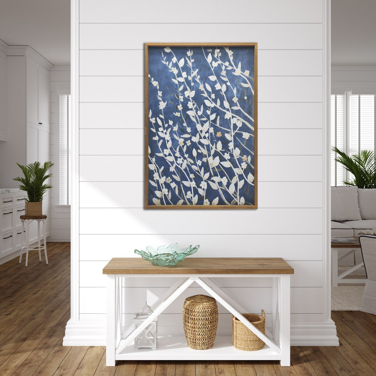 Azure Blossoms Wood Framed Canvas Wall Art Print - 24x36 Inches Modern Home Decor by Gallery 57 | Perfect for Living Room, Bedroom & Office Decor