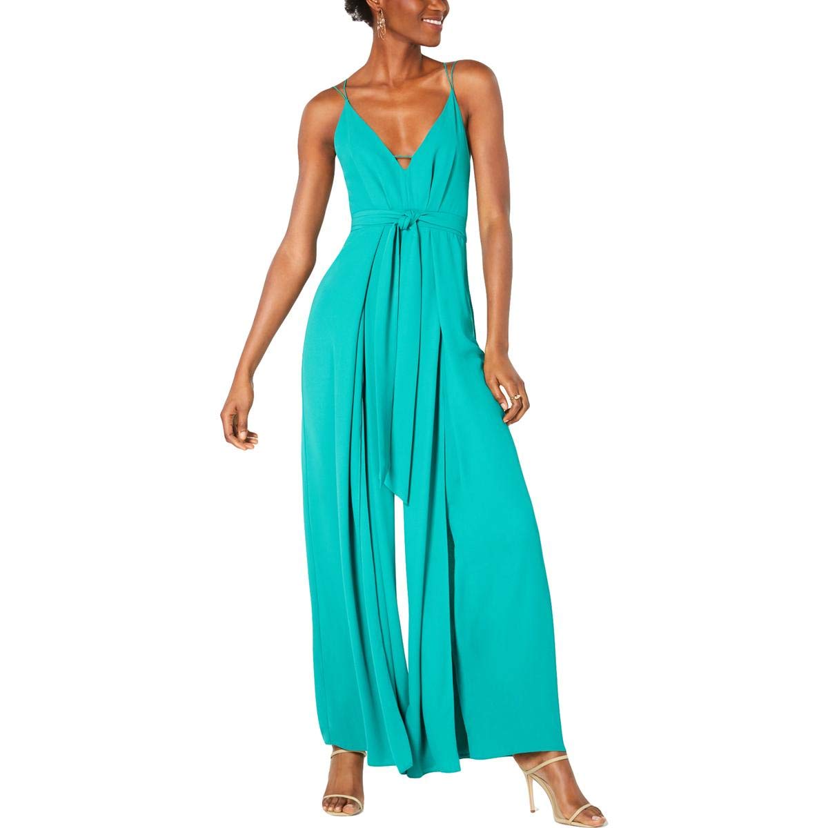 Avec Les Filles Women's Criss-Cross Back Crepe Jumpsuit - Green Size 4 | Elegant One-Piece Romper for Date Night & Summer Parties