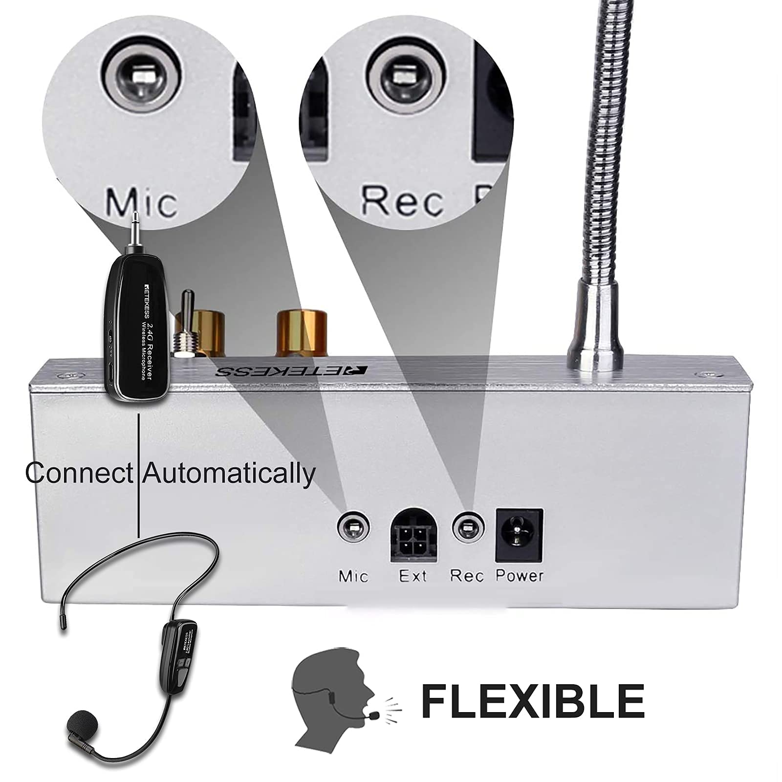 Retekess TW103 Window Speaker with TT123 Wireless Microphone Headset - Dual Way Voice Intercom System for Business, Office, Bank Counter, School & Station - Clear Communication Solution for Customer Service, Security & Public Announcements