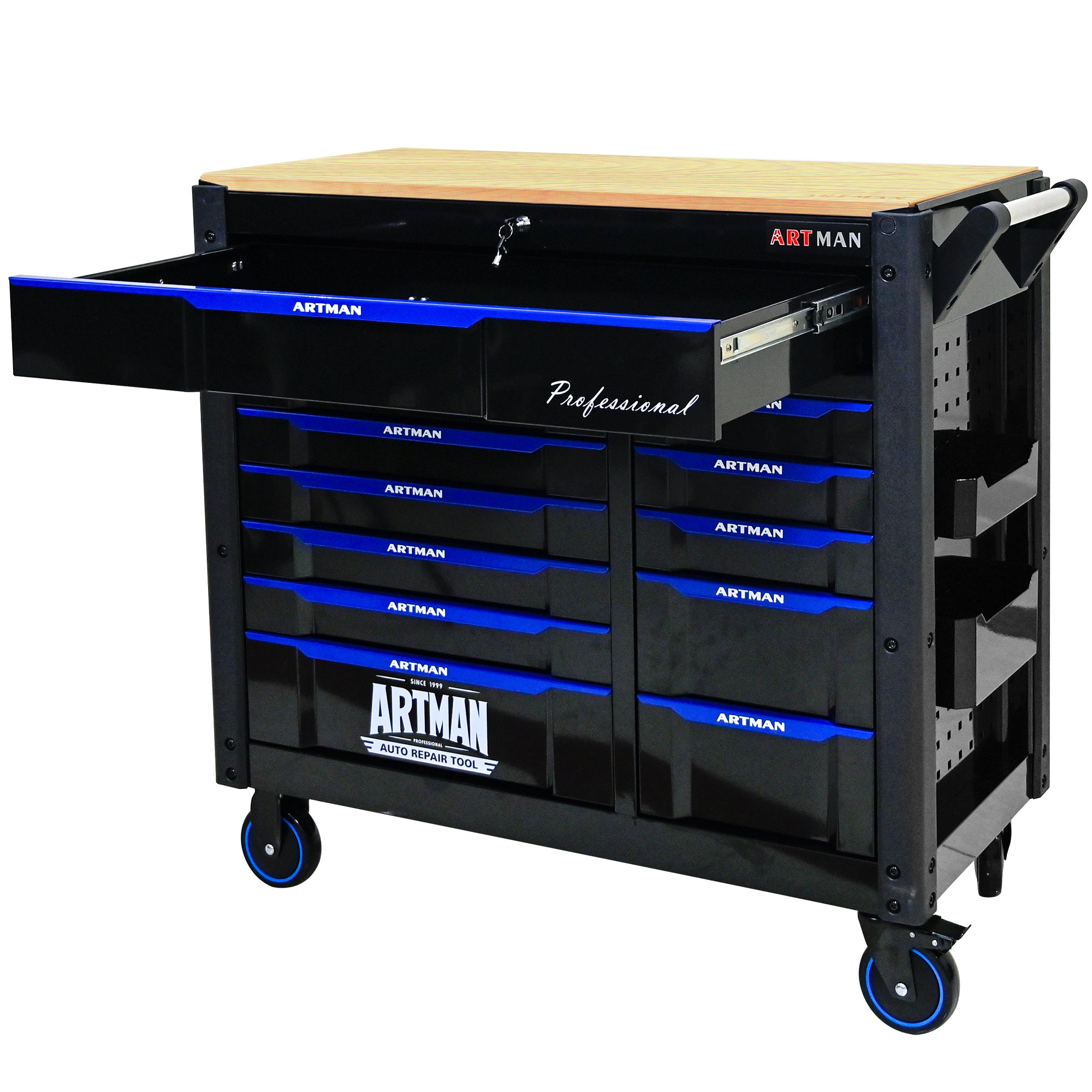 12-Layer Multi-Purpose Rolling Tool Cart with Wooden Countertop - Perfect for Garage, Workshop, and Home Organization Storage