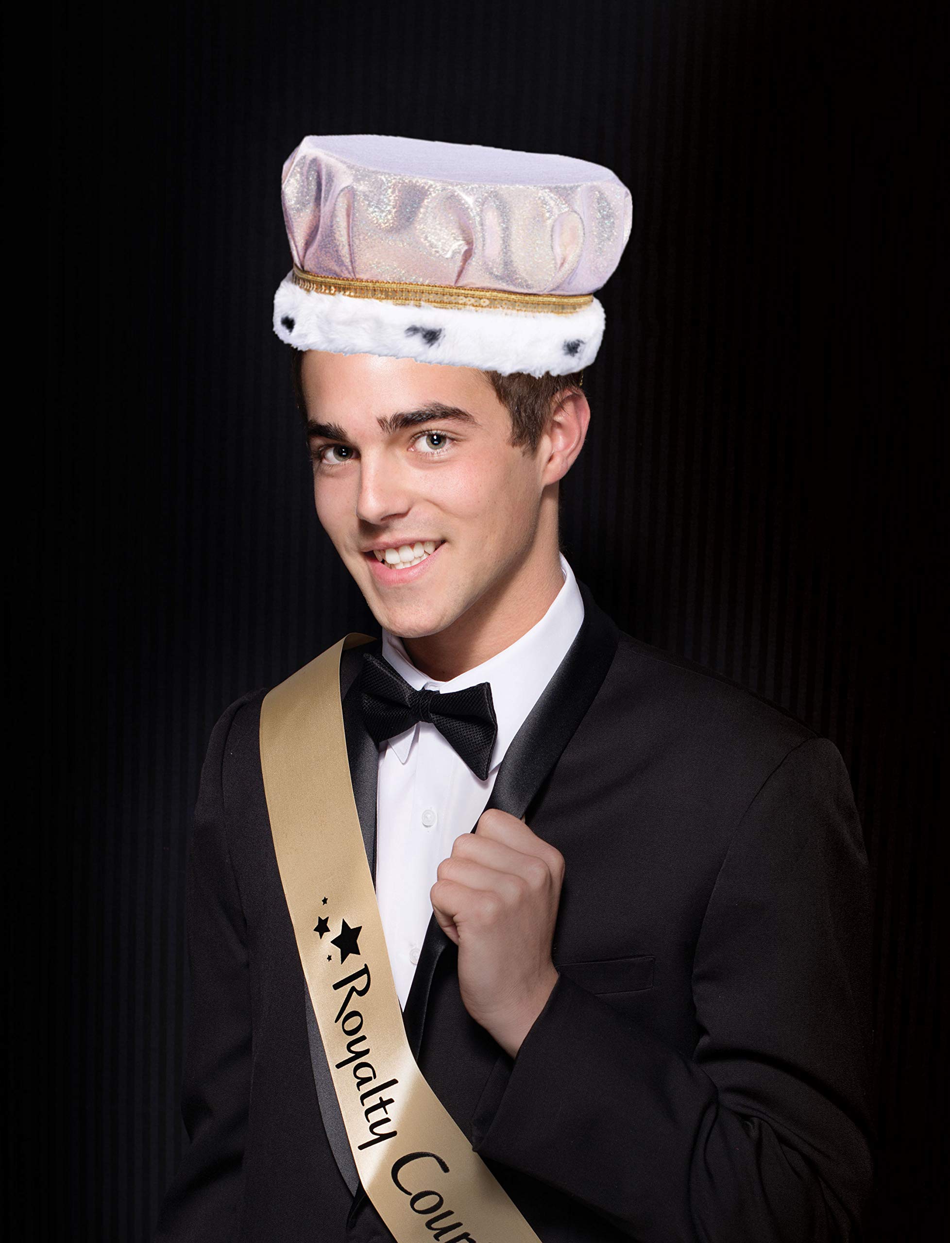 Royal Crown and Tiara Set for King & Queen - White & Gold Glitter Prom, Homecoming, School Dance Costume | Perfect for Weddings, Pageants, Halloween & Royal Themed Parties