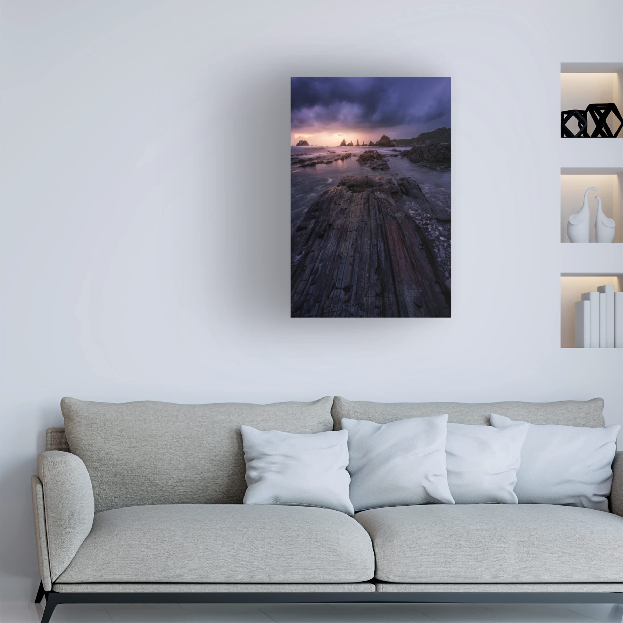 Sunset In Gueirua Canvas Wall Art by Jorge Ruiz Dueso - Handmade Landscape Painting for Living Room, Bedroom & Office Decor