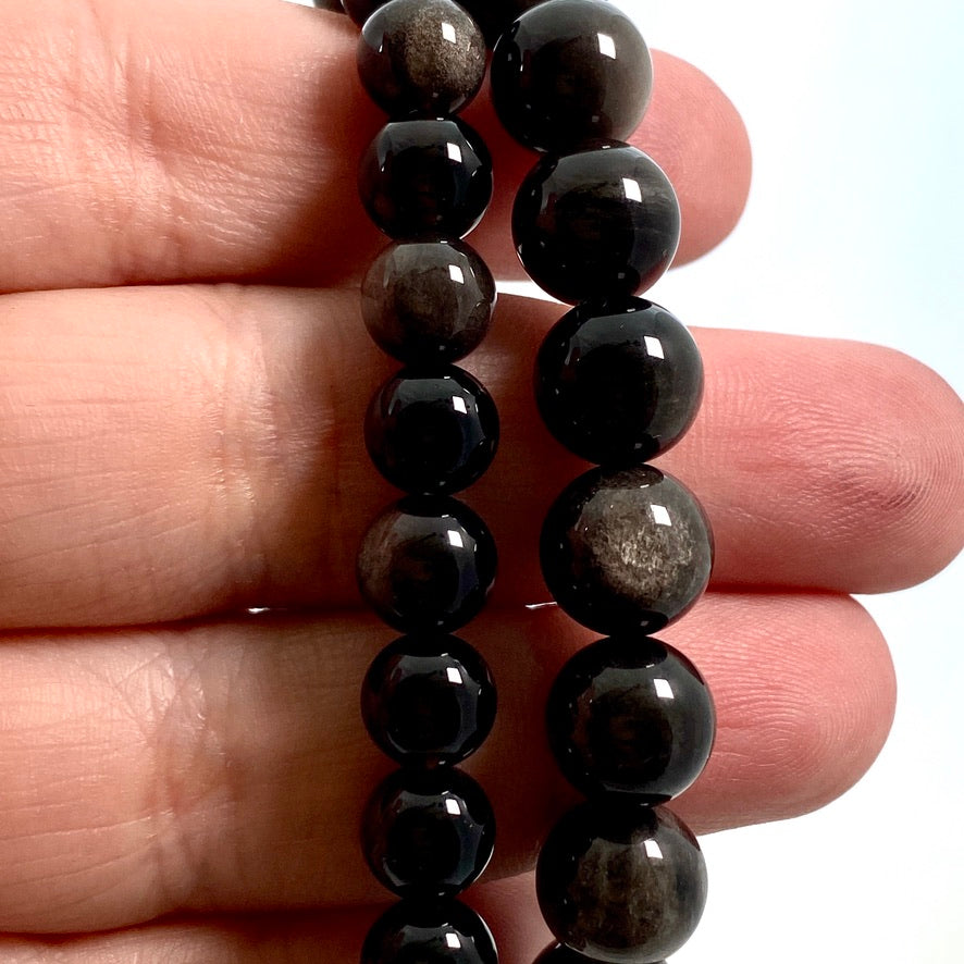 Silver Sheen Obsidian Bracelet for Women - Natural Stone Healing Crystal Jewelry for Protection & Positive Energy - Perfect for Meditation, Yoga & Spiritual Gifts