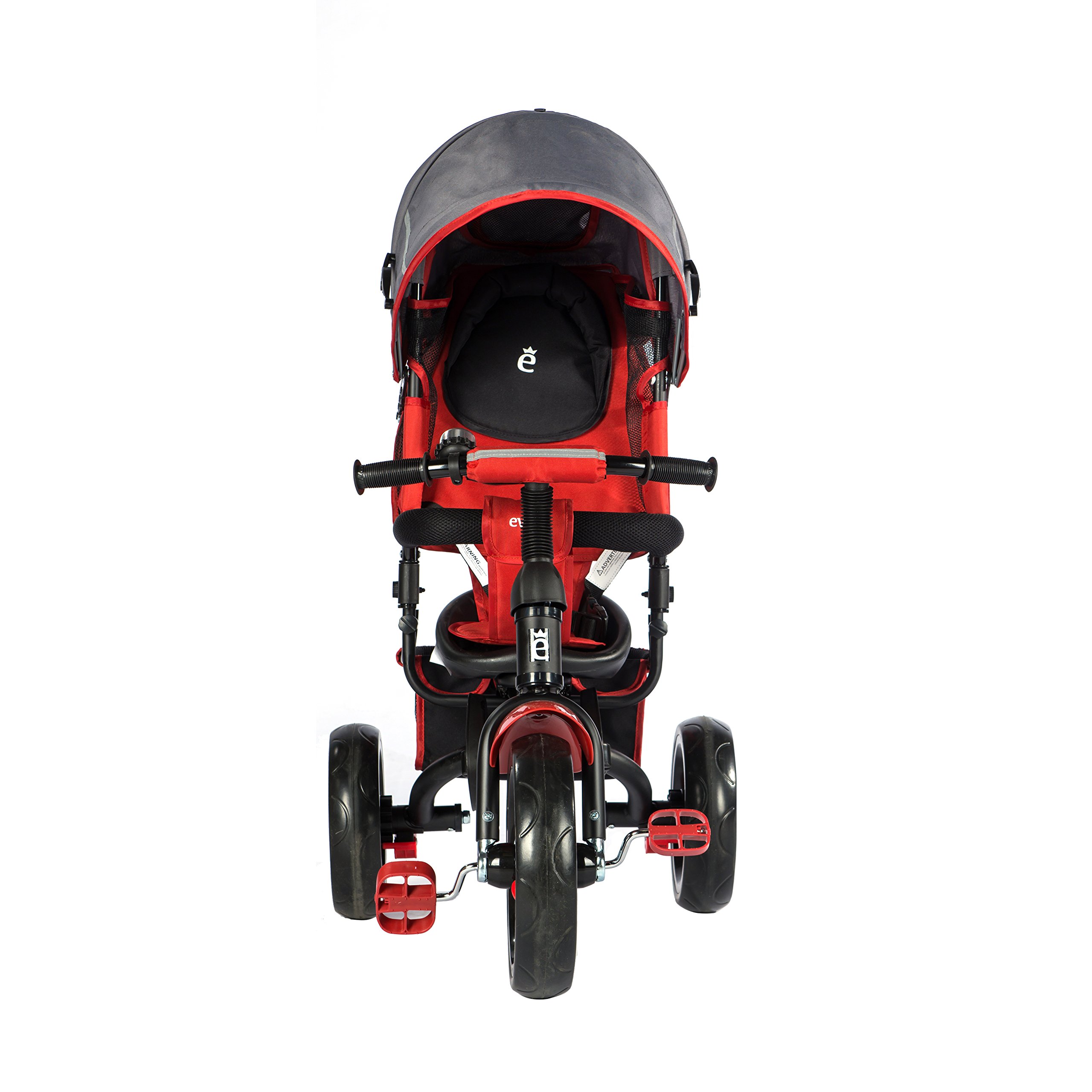 EVEZO 307A 4-in-1 Adult Push Tricycle for Kids with Reclining Seat, Safety Harness & Storage - Convertible Stroller Trike with Bell & Canopy (Crimson Red) - Perfect for Park Rides, Neighborhood Walks & Outdoor Family Adventures