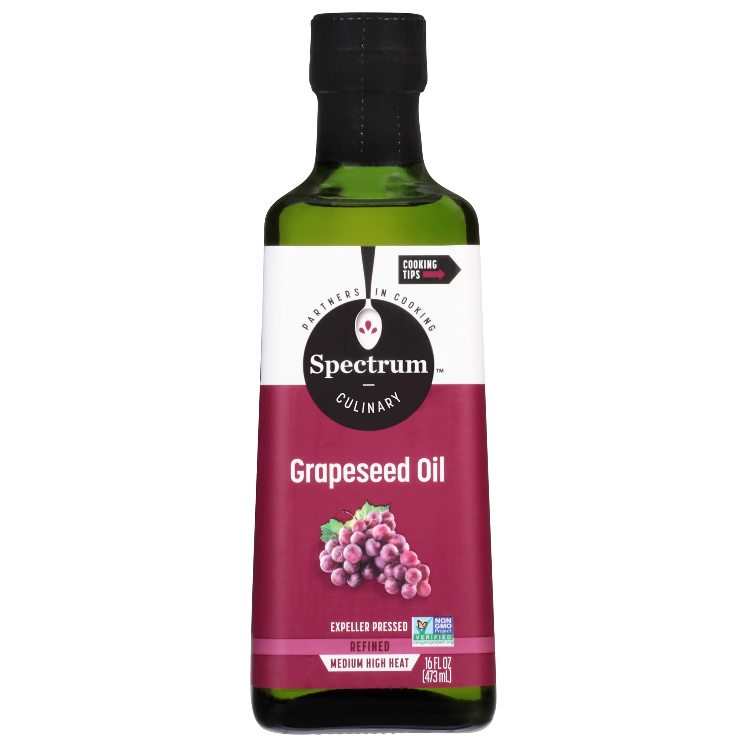 Refined Grapeseed Oil by Spectrum Culinary - 16 Oz (Pack of 12) - High Heat Cooking Oil for Frying, Baking & Salad Dressings