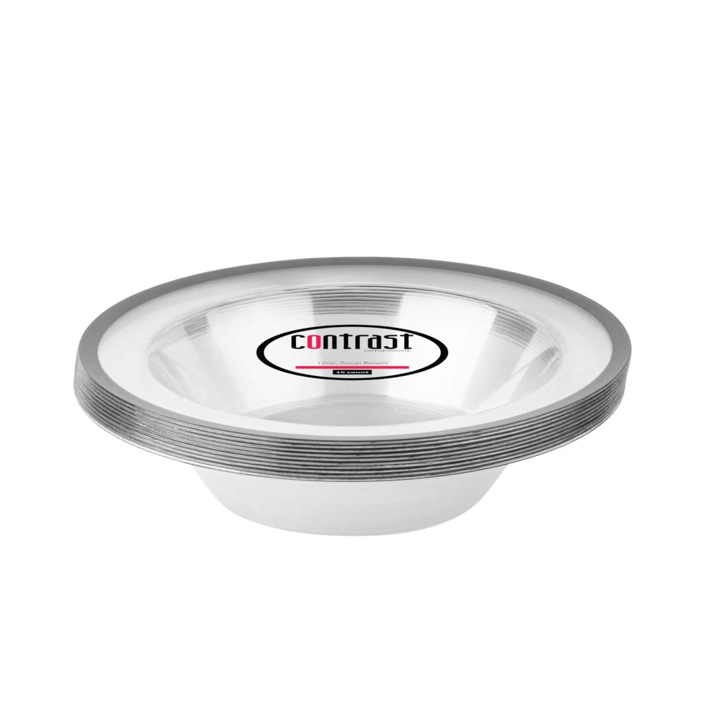 12 oz. Plastic Soup Bowls - 10 Pack Durable & Reusable Microwave Safe Disposable Bowls for Soup, Salad, Noodles, Cereal - Perfect for Parties, Picnics, Takeout & Meal Prep