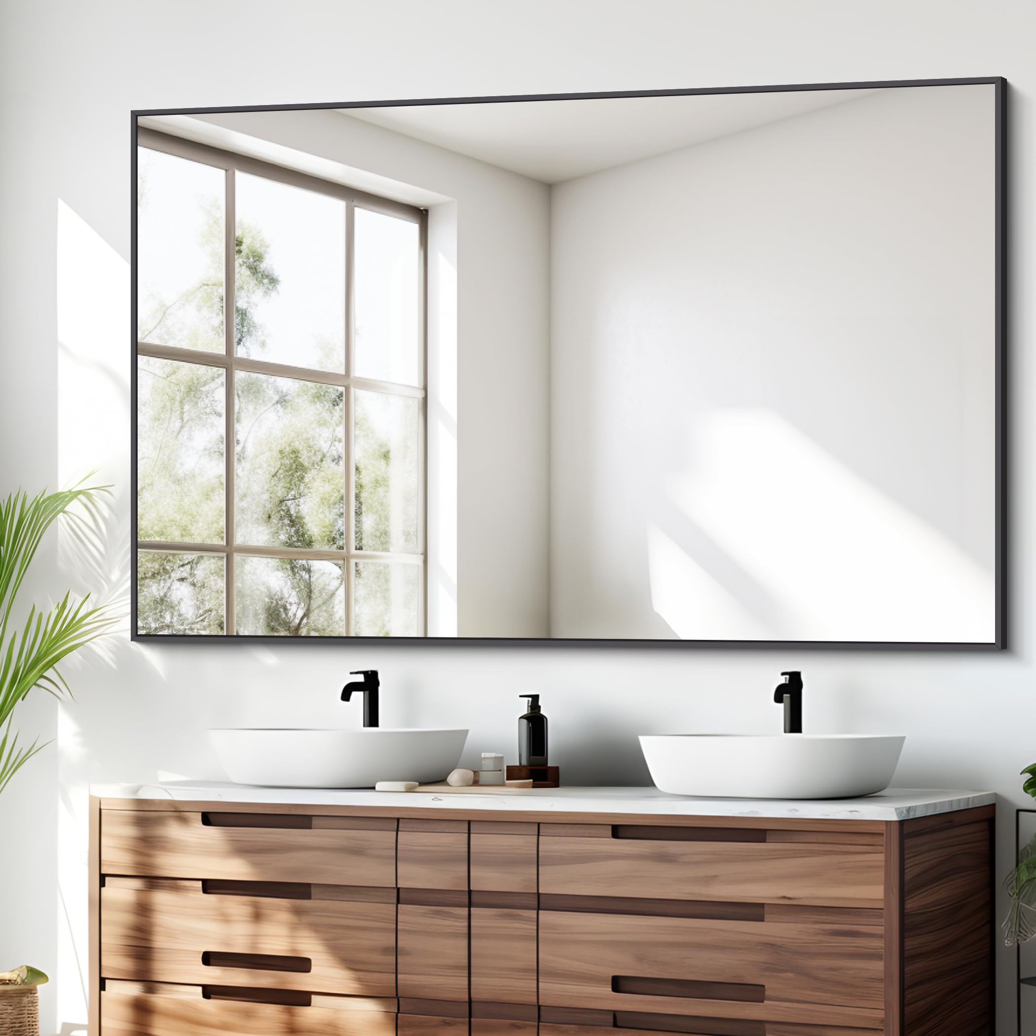 55x36 Inch Large Black Rectangle Wall Mirror - Bathroom, Living Room, Bedroom & Entryway Decor - Farmhouse Style Horizontal/Vertical Mounting Corner Mirror for Home & Office Spaces