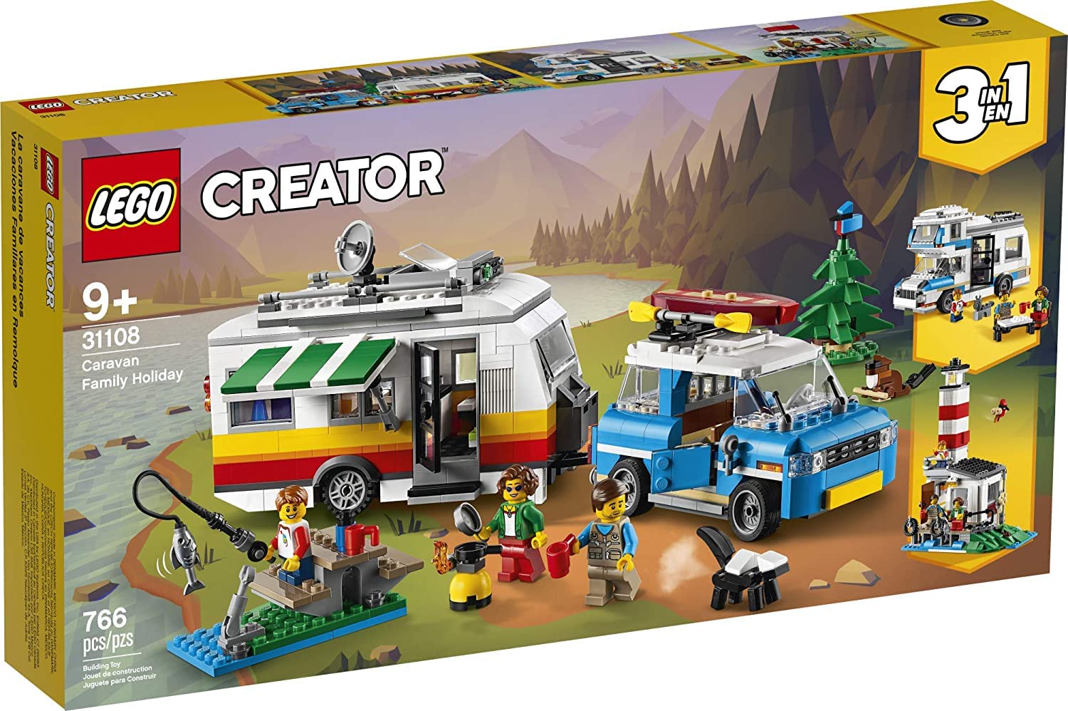 LEGO Creator 3in1 Caravan Family Holiday Building Kit 31108 - 766 Pieces Creative Toy for Kids, Camping Adventure Playset with Cute Animal Figures | Perfect for Birthday Gifts, Creative Play & Indoor Camping Fun