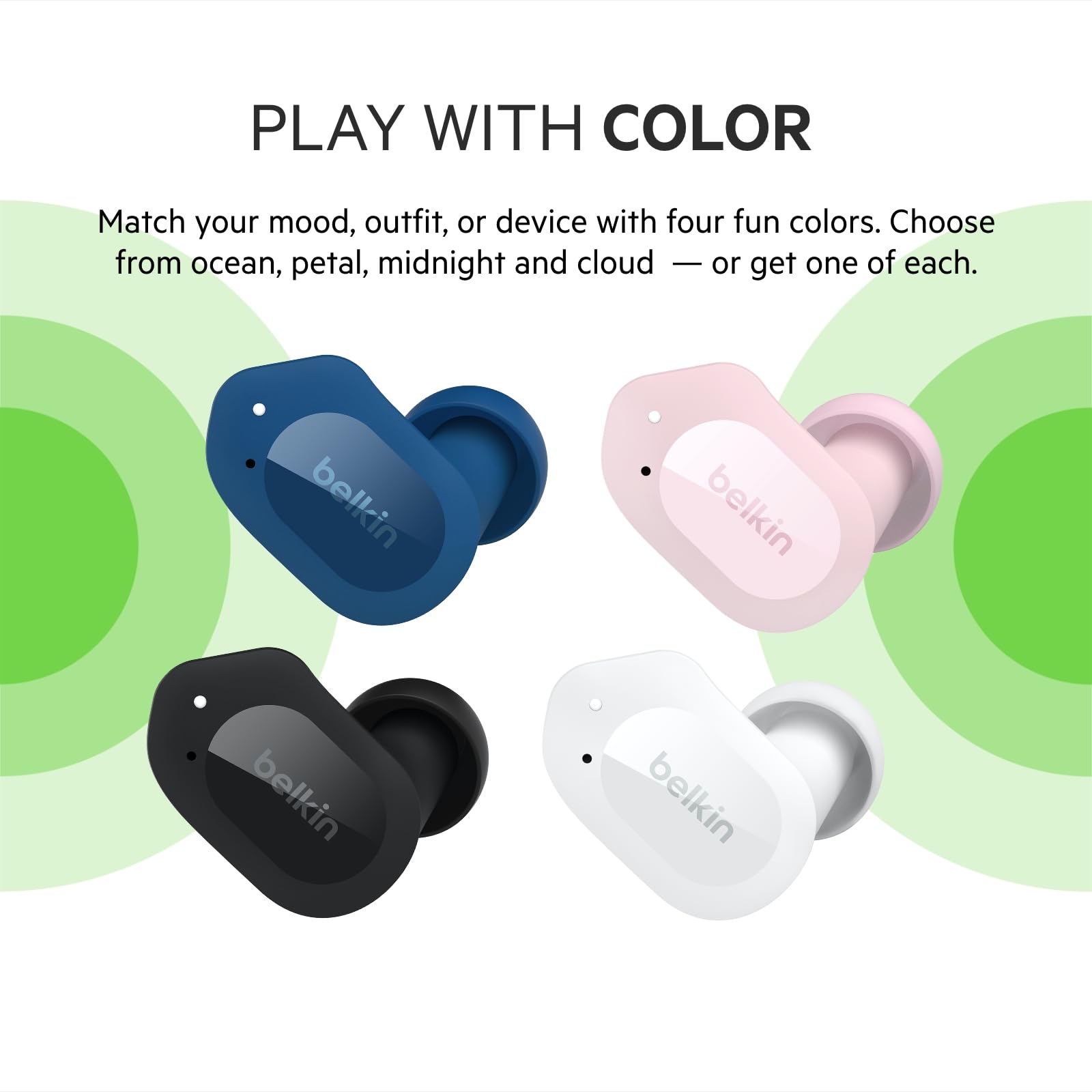 Belkin SOUNDFORM Play True Wireless Earbuds - Bluetooth 5.0 Headphones with 3 EQ Presets, IPX5 Waterproof, 38H Playtime for iPhone, Samsung Galaxy, Google Pixel & Android - Black | Perfect for Gym, Running, Workouts & Daily Commute