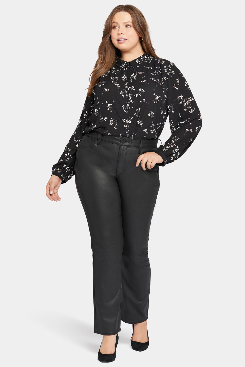 Plus Size Coated Marilyn Straight Jeans - Black High-Shine Denim Pants for Women | Perfect for Night Out, Date Night & Office Wear