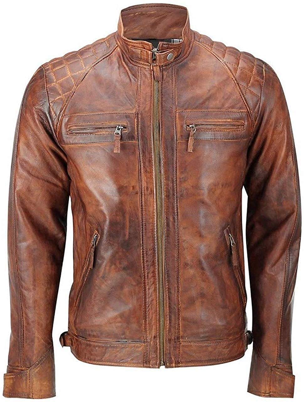 Genuine Lambskin Leather Jacket for Men - Vintage Style Distressed Biker Jacket - Perfect for Motorcycle Riding, Casual Outfits & Winter Fashion