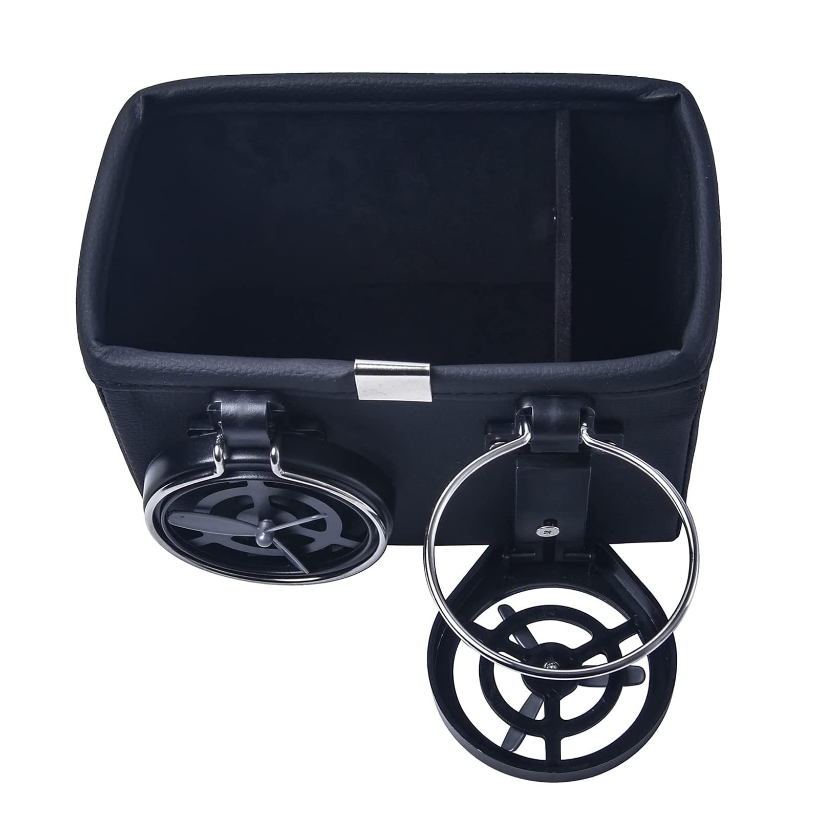 Universal Car Armrest Storage Box with 2 Foldable Cup Holders - Black Center Console Organizer for Seat Gap Storage | Perfect for Road Trips, Commuting & Keeping Your Vehicle Neat