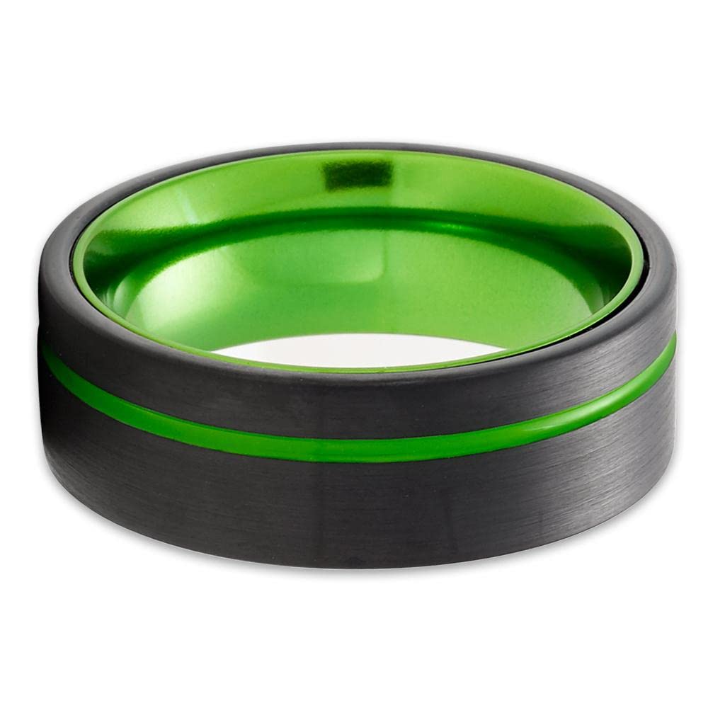 Black & Green Tungsten Wedding Rings for Men & Women - 8mm Comfort Fit Band, Durable Engagement & Anniversary Ring - Perfect for Everyday Wear, Weddings & Special Occasions