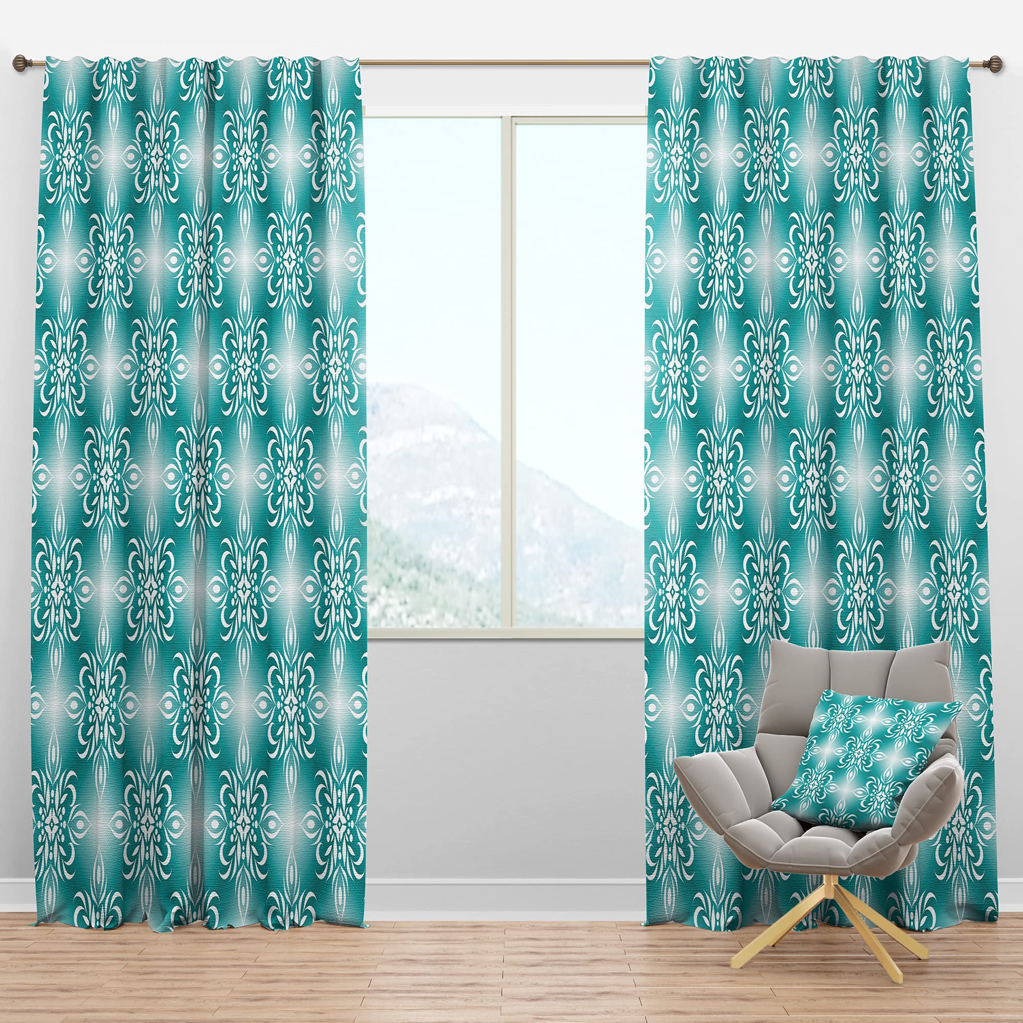 DesignQ Blackout Curtains - Retro Turquoise Pattern Thermal Insulated Drapes for Bedroom & Living Room (52x108, Single Panel) - Perfect for Light Blocking & Energy Saving