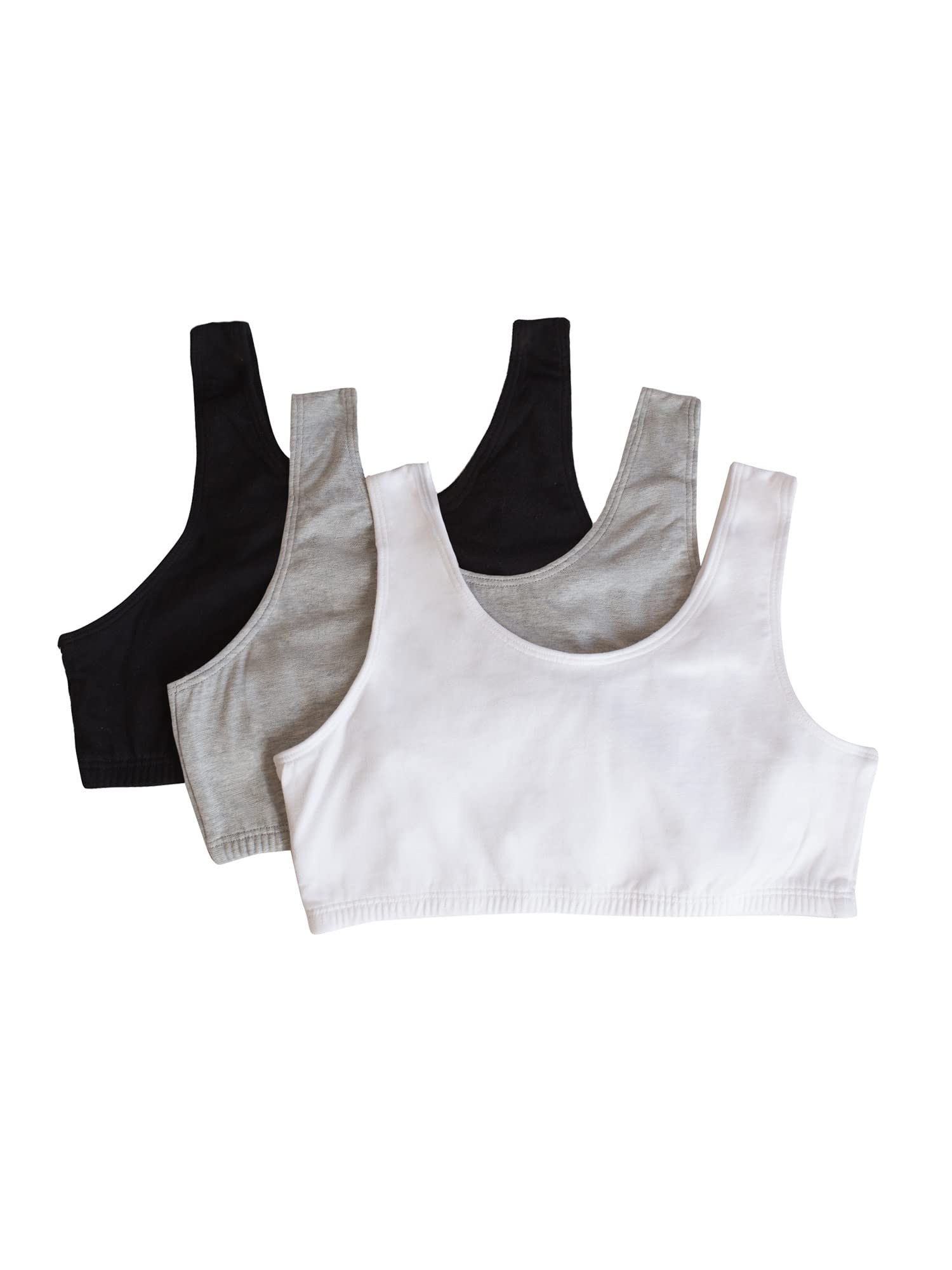 Fruit of the Loom Girls' 3-Pack Cotton Built-Up Stretch Sports Bras - Comfortable Support for Everyday Wear, Play & School Activities | Assorted Colors