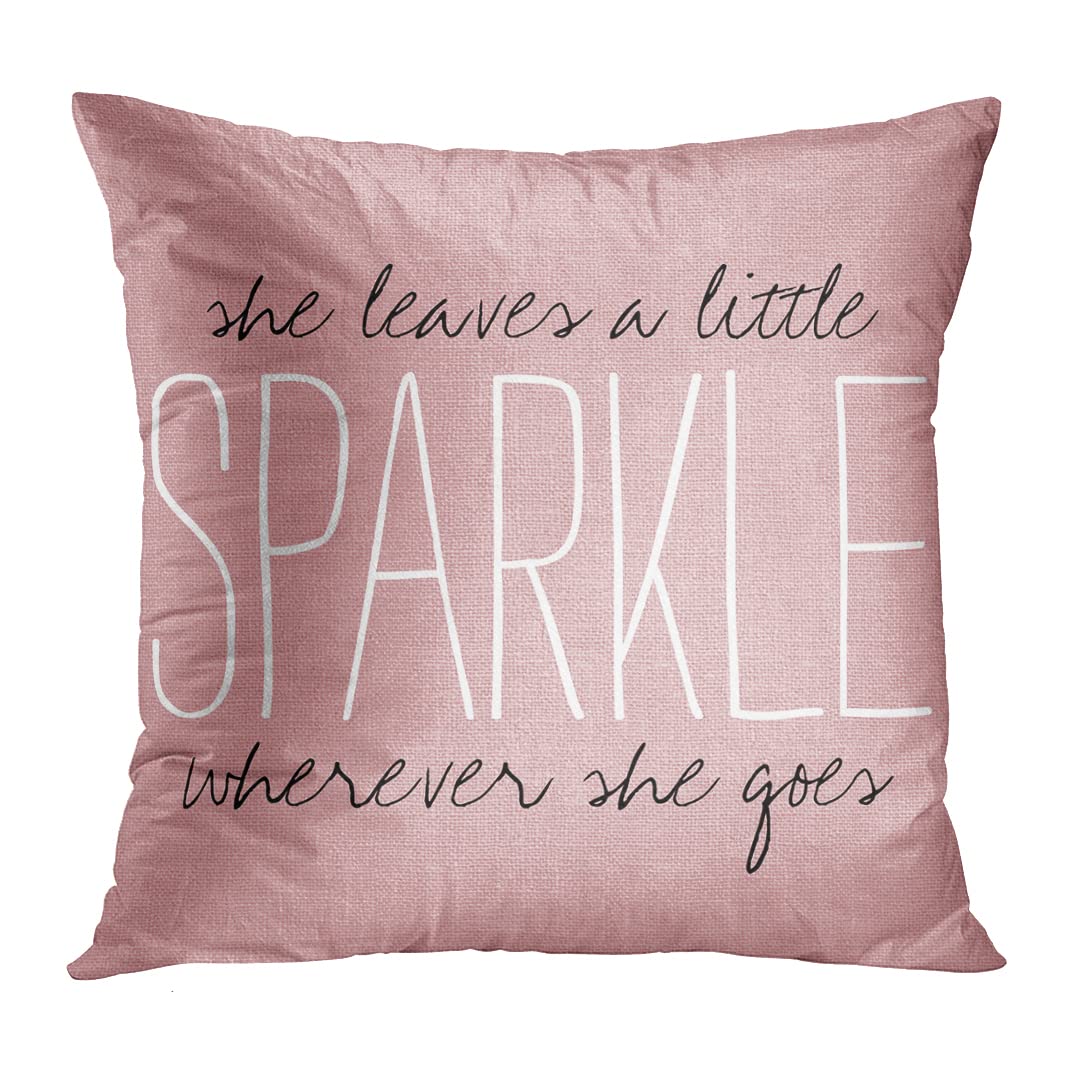 Cute Pink Sparkle Monogram Throw Pillow Cover 20x20 Inch - Decorative Square Pillow Case for Sofa, Bed & Home Decor | Soft Cushion Cover for Living Room, Nursery & Gift Giving