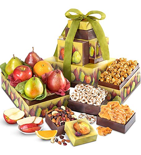 Premium Fresh Fruit & Gourmet Snack Gift Tower Basket - Luxury Corporate Gift Box for Holidays, Birthdays & Employee Appreciation - Perfect for Office, Home & Special Occasions