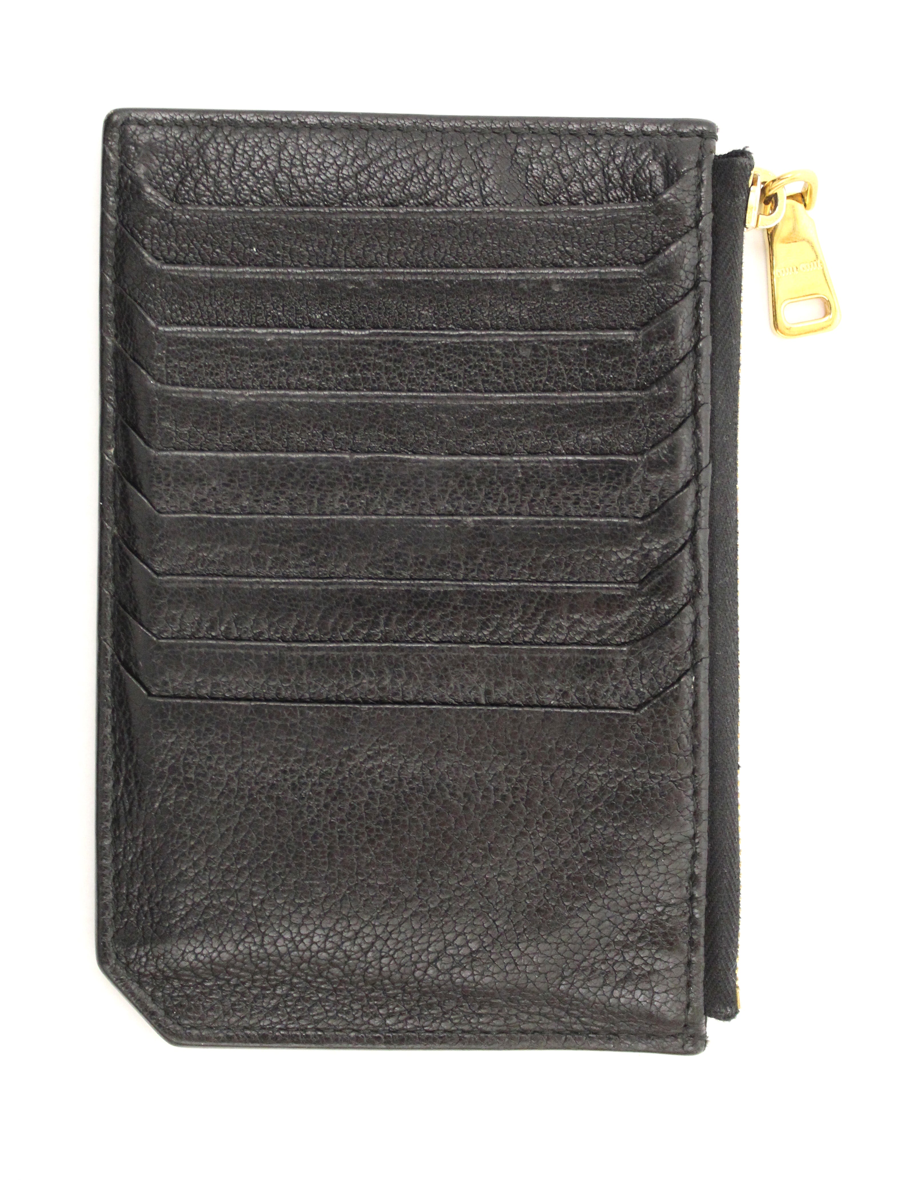 Authentic Miu Miu Black Deer Patch Leather Card Holder & Coin Purse - Stylish Wallet for Women, Perfect for Everyday Use and Travel Accessories
