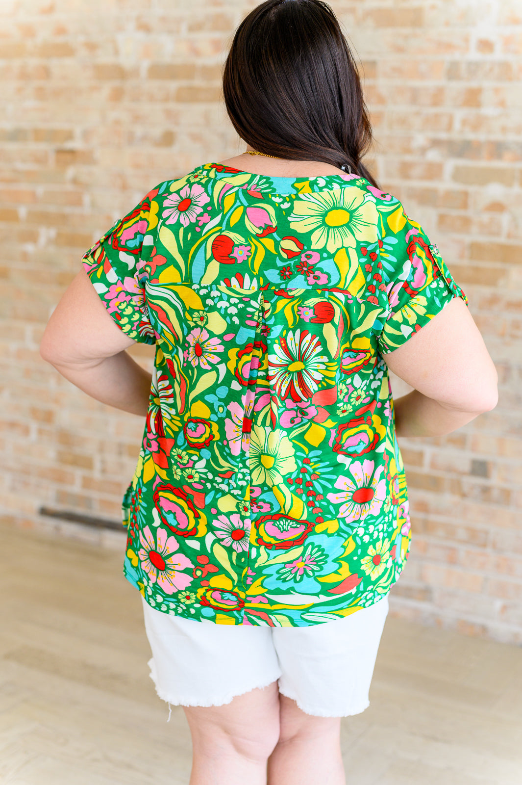 Lizzy Cap Sleeve Top - Vintage Green Floral Print Women's Blouse | Perfect for Spring Outfits, Date Nights & Office Wear
