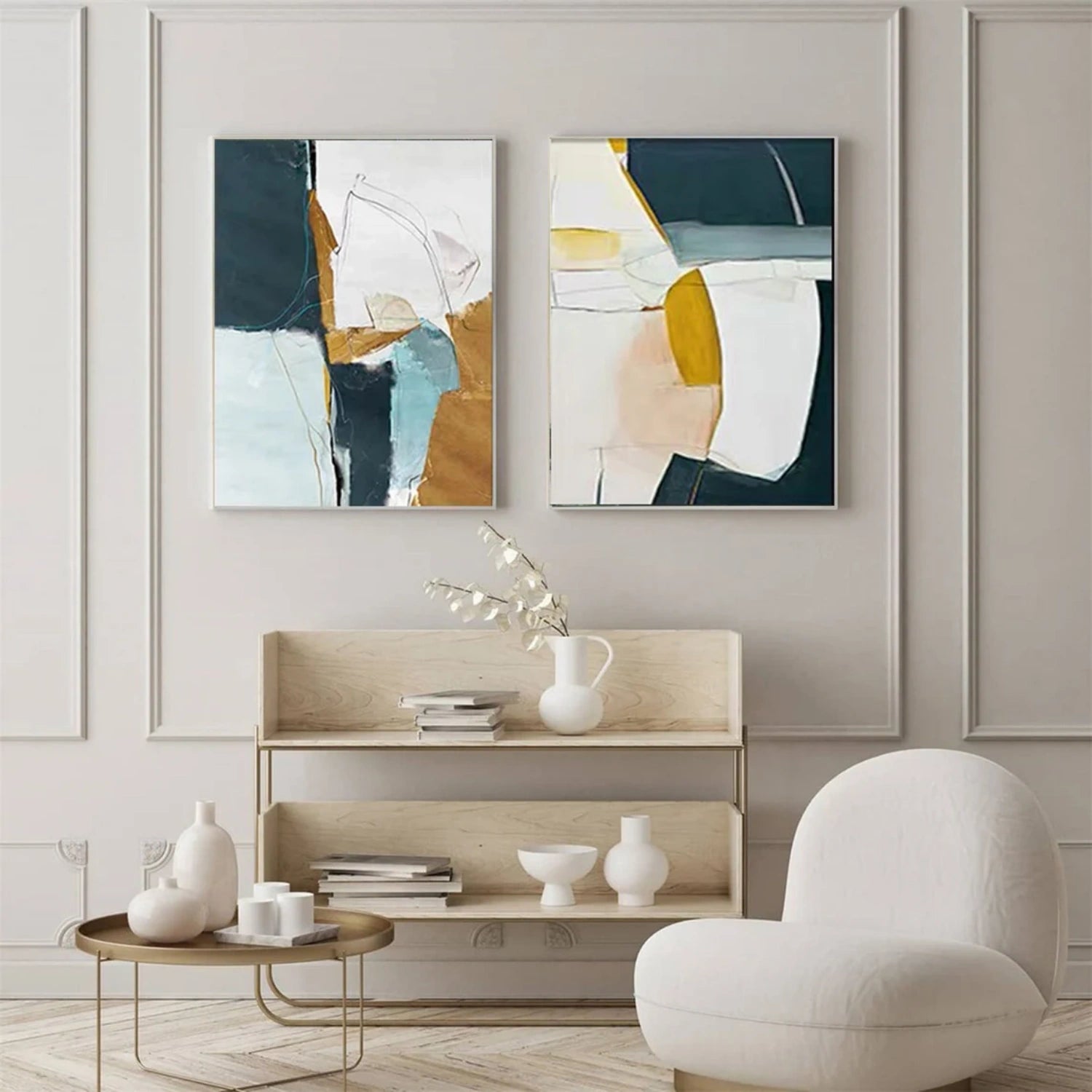 Abstract Wall Art Set of 2 - Modern Canvas Paintings for Living Room & Bedroom Decor - #AB 410 Home Office & Dining Room Wall Decorations