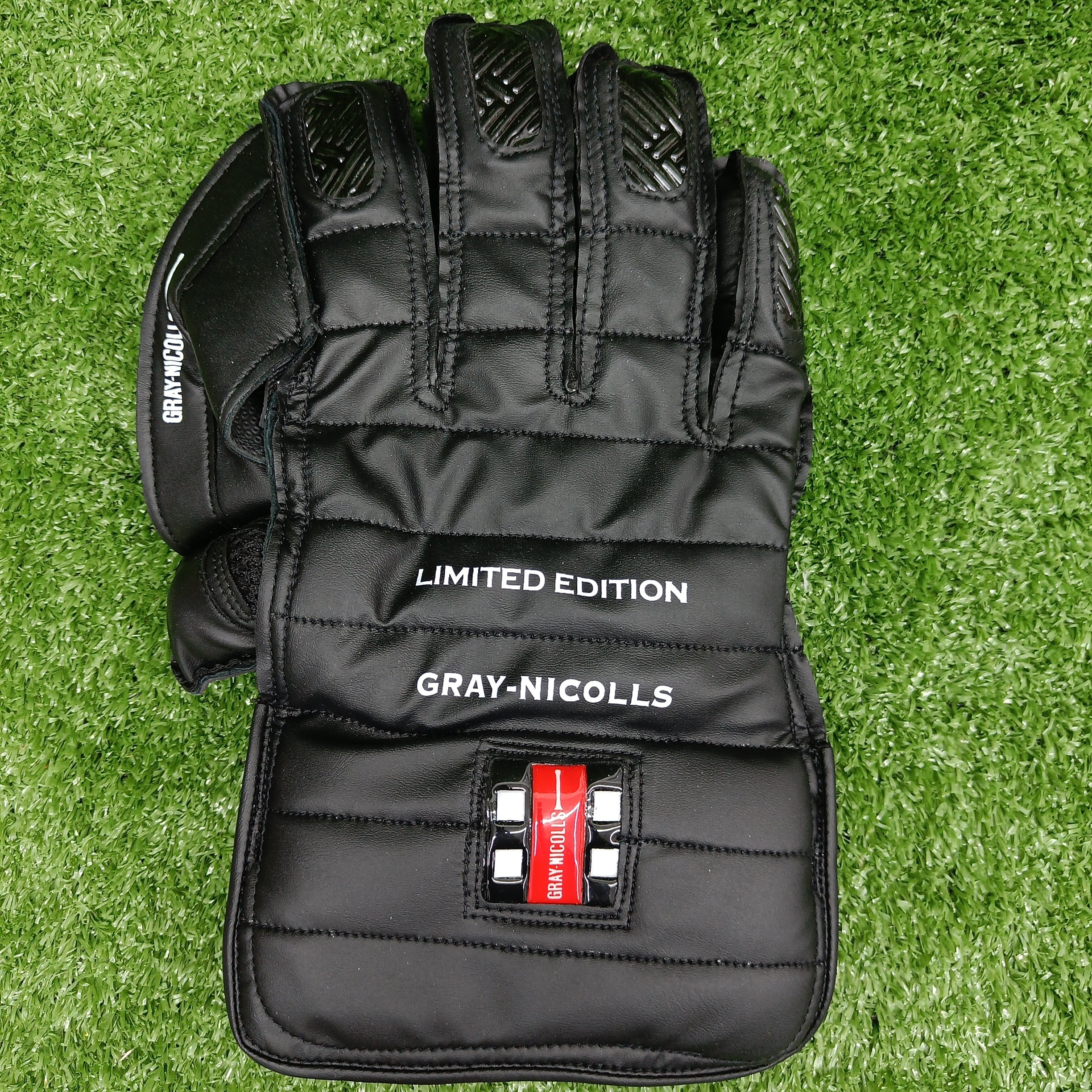 Gray Nicolls Black Limited Edition Adult Cricket Wicket Keeping Gloves - Premium Leather Protection for Wicket Keepers - Perfect for Professional Matches & Training Sessions