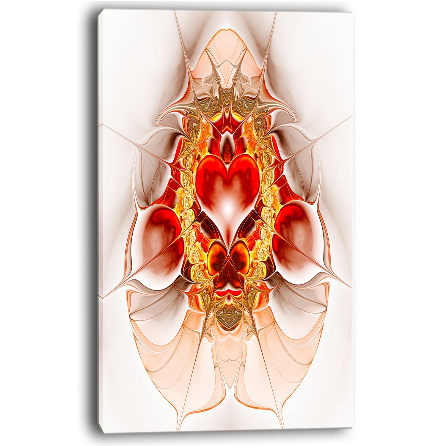 Designart PT12068-16-32 Large Red Symmetrical Fractal Heart Abstract Art Canvas Painting - 16x32 Inches - Modern Wall Decor for Living Room, Bedroom & Office