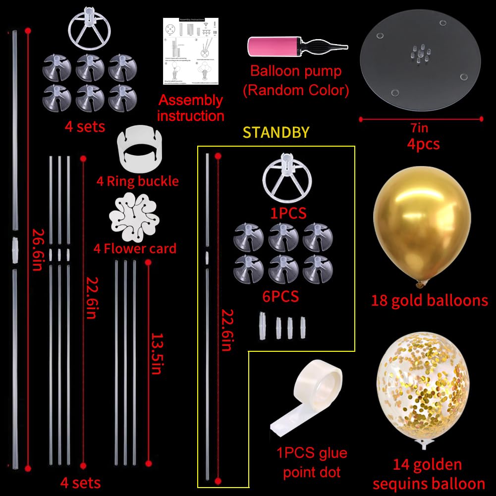 TONIFUL 4-Pack Gold Balloon Centerpieces for Tables - Elegant Party Decorations for Birthdays, Graduations & New Year 2025 Celebrations - Perfect for Wedding Receptions, Baby Showers & Anniversary Parties