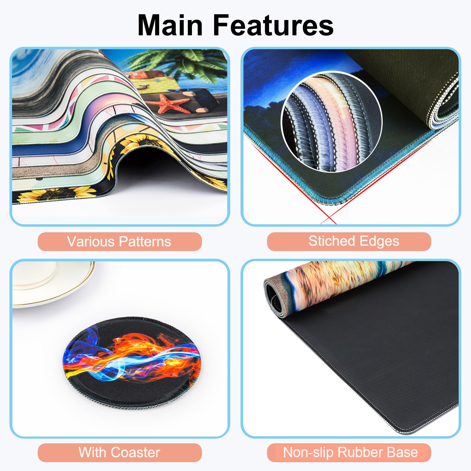 Large Gaming Mouse Pad with Non-Slip Base & Stitched Edges - 31.5'' x 15.6'' XXL Desk Mat for Computer, Keyboard & Laptop - Office & Gaming Accessory with Ice and Fire Design - Perfect for Work, Gaming & Home Office Setup
