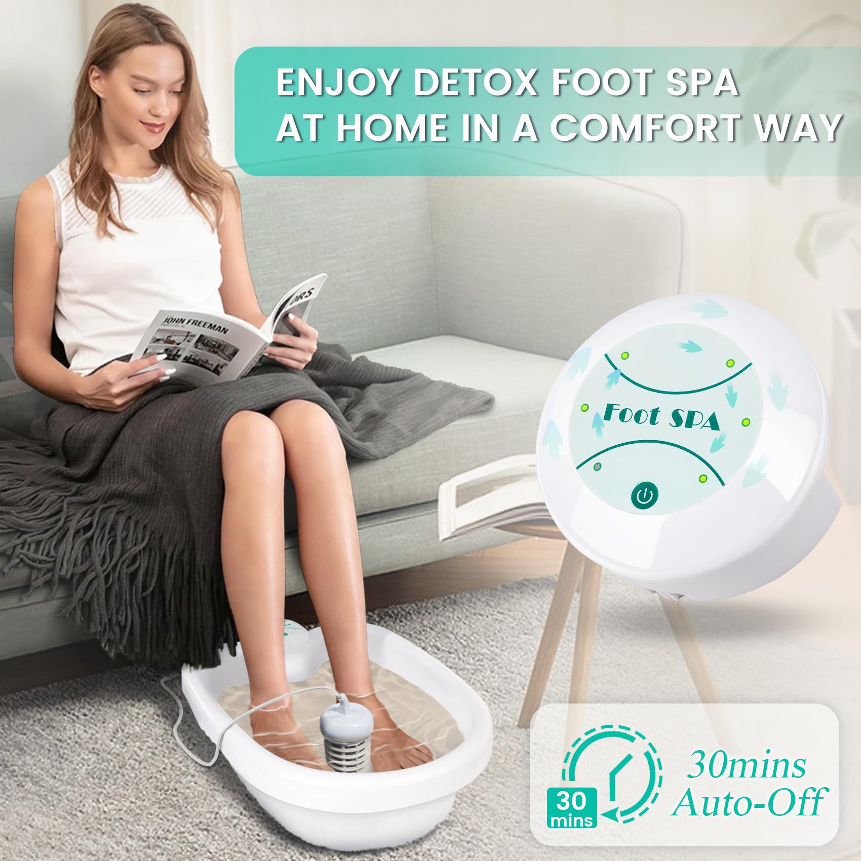 Ionic Detox Foot Bath Machine for Home Spa & Beauty Salon - Personal Foot Cleanse Therapy with Basin & 100 Liners | Relaxation, Detox & Wellness at Home