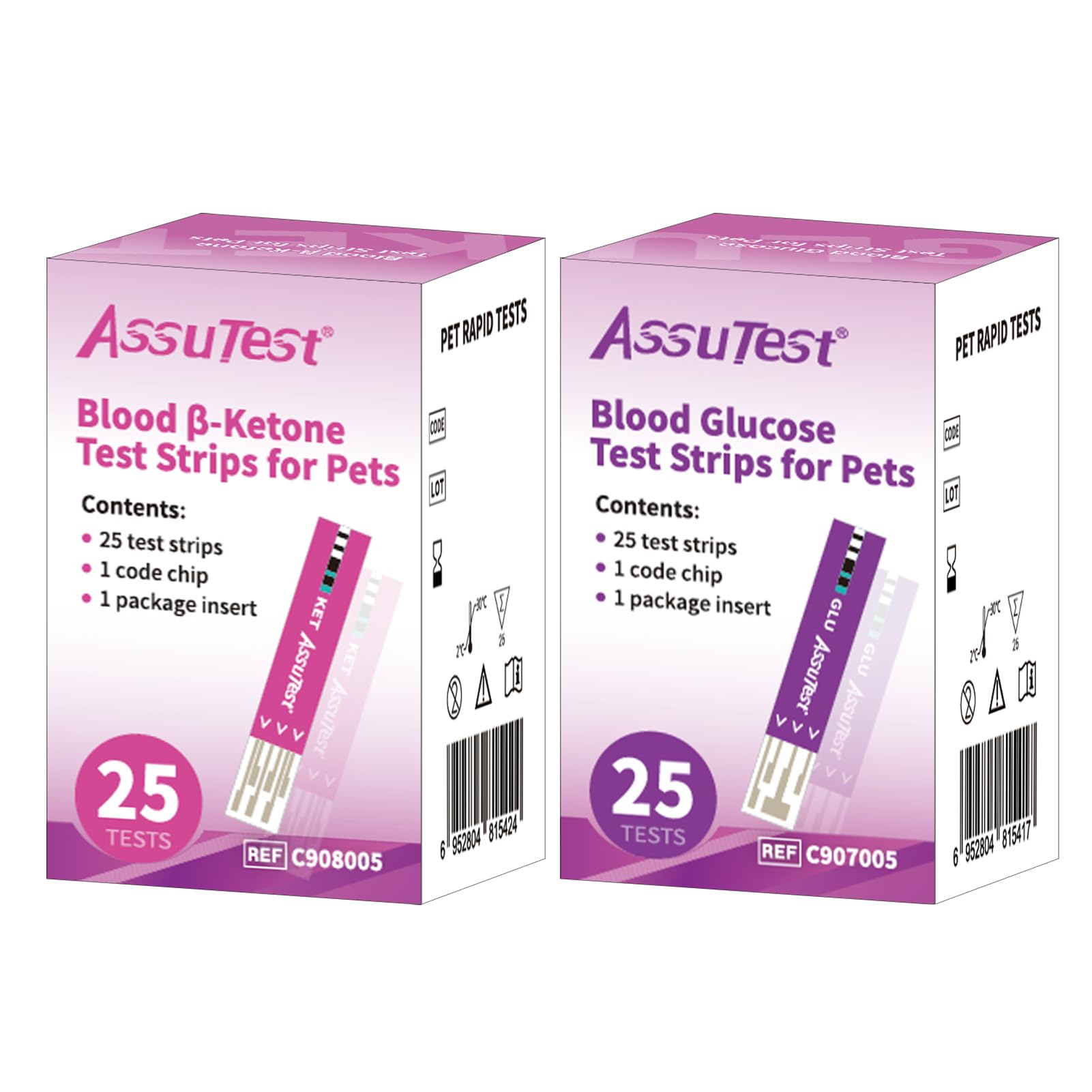 **AssuTest® 25 Blood Glucose + 25 Ketone Test Strips Combo Kit for Dogs & Cats – Diabetic & Ketoacidosis Monitoring with 50 Lancets – Ideal for Home Pet Health Testing**