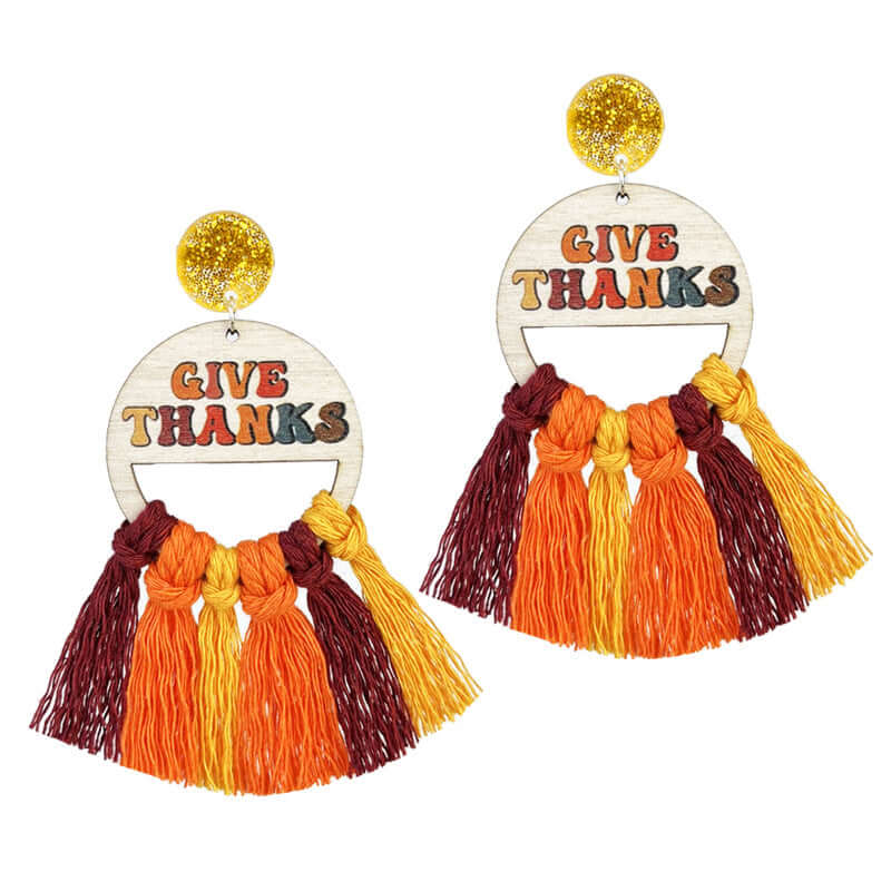 Thanksgiving Turkey Pumpkin Tassel Earrings for Women - Handmade Woven Fall Autumn Leaf Dangle Earrings | HY0910 | Perfect for Thanksgiving Party, Autumn Festival, Halloween Costume Accessories