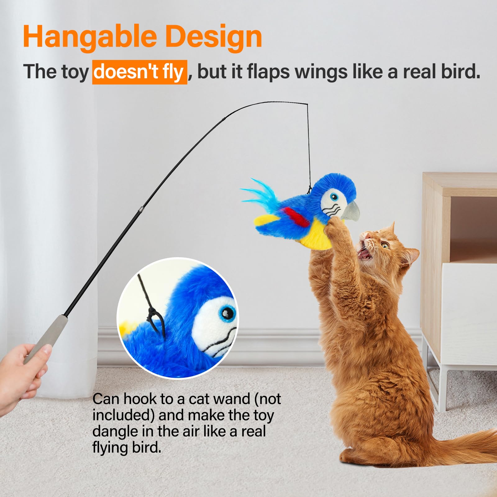 Interactive Flapping Bird Cat Toy with Chirping Sound & Catnip - Rechargeable, Touch-Activated Electric Toy for Indoor Cats - Perfect for Playtime & Exercise (Blue)