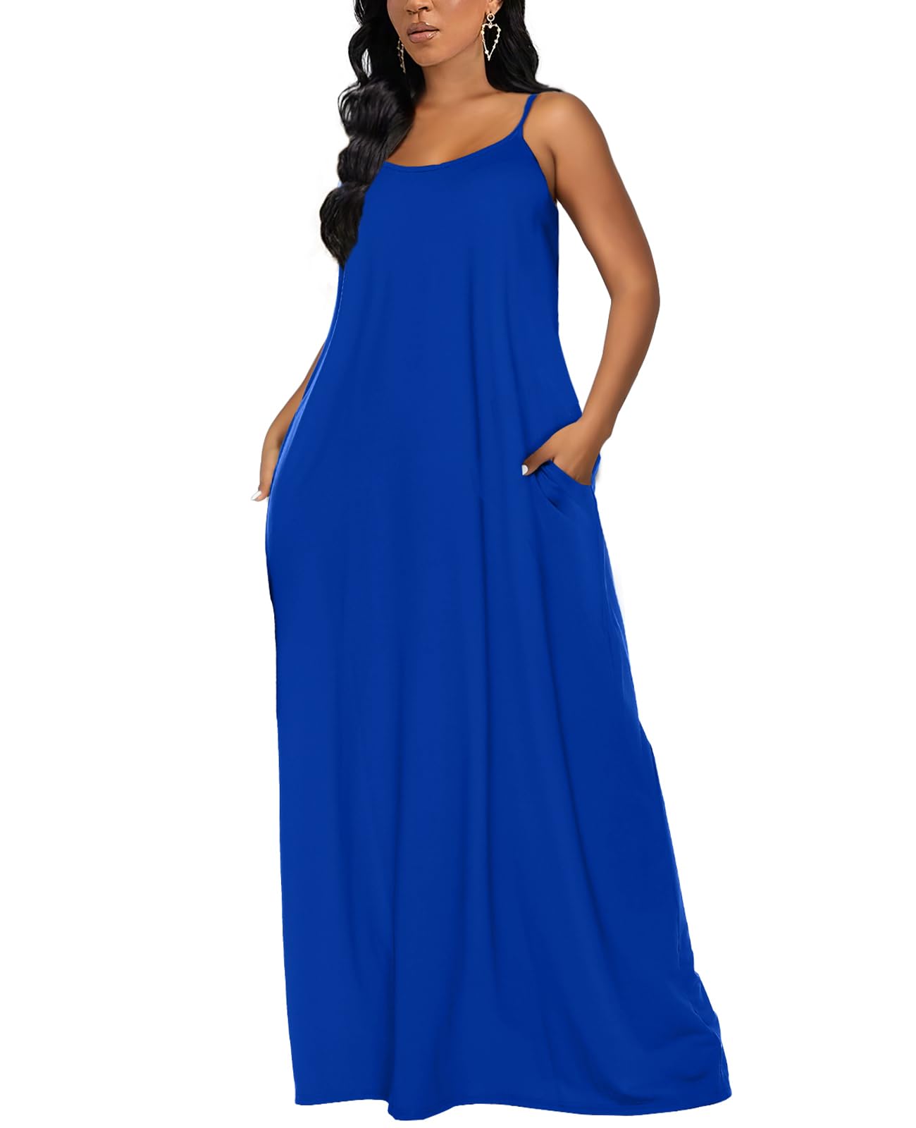 OFEEFAN Women's Summer Maxi Dress - Flowy Spaghetti Strap Sundress with Pockets, Casual Beach Dress for Vacation, Party & Everyday Wear