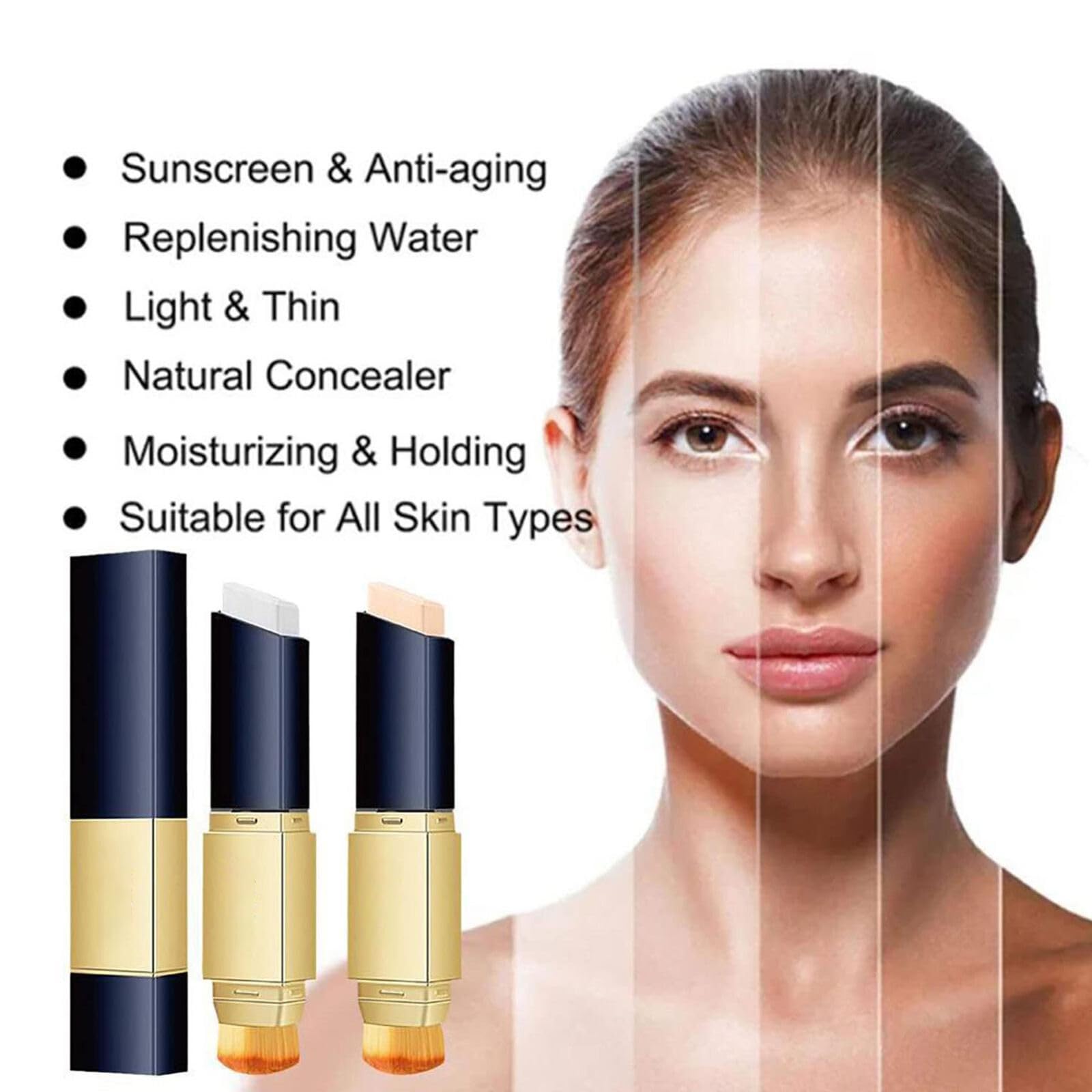 YZS Double Sided Concealer Stick with Brush - Korean 2-in-1 Foundation & Concealer Makeup for Long Lasting Full Coverage (Natural) | Perfect for Daily Makeup, Touch-Ups & On-The-Go Beauty