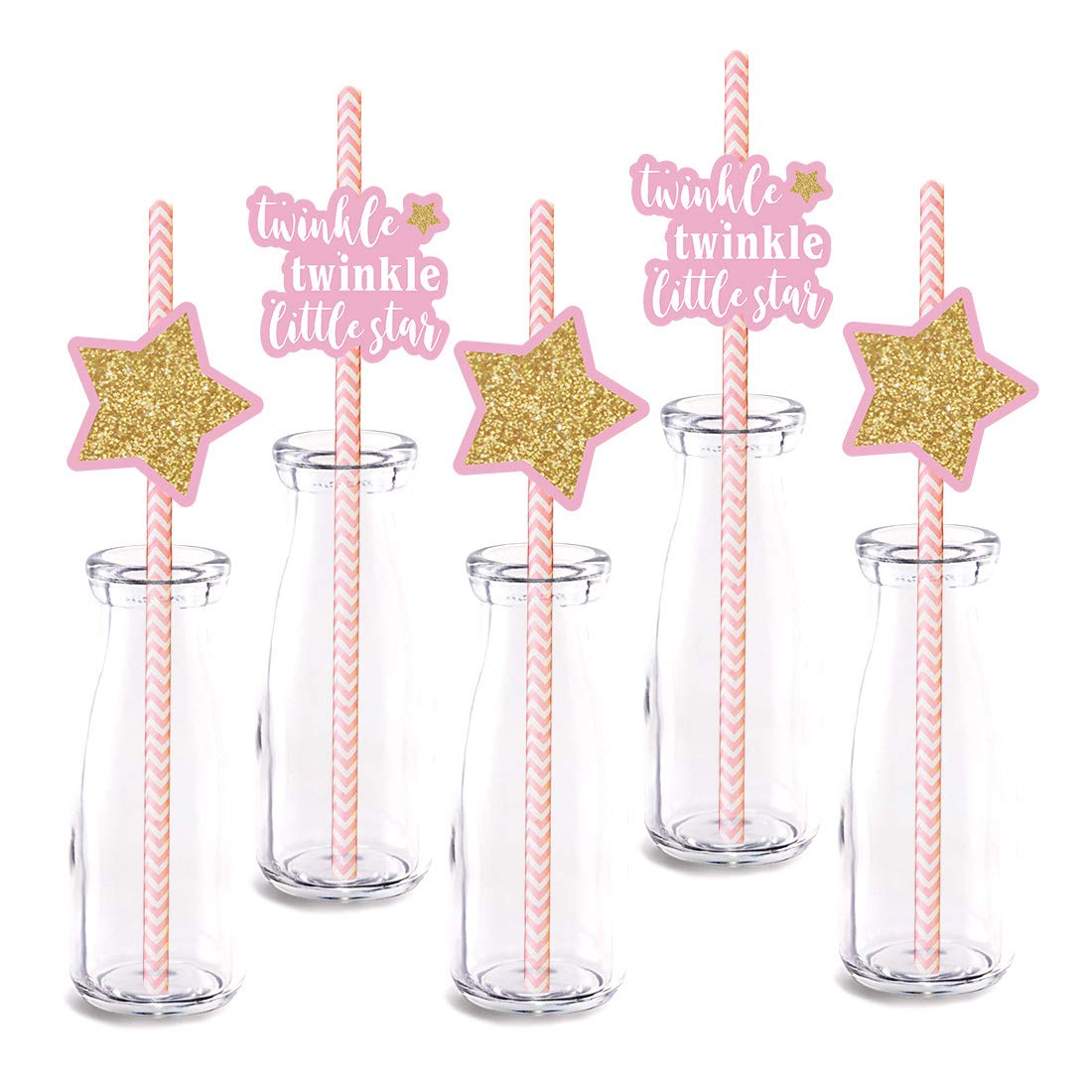 24-Pack Pink Little Star Paper Straws for Baby Showers, Birthday Parties & Celebrations - Fun & Festive Decorative Drinking Straws for Girls, Kids & DIY Events