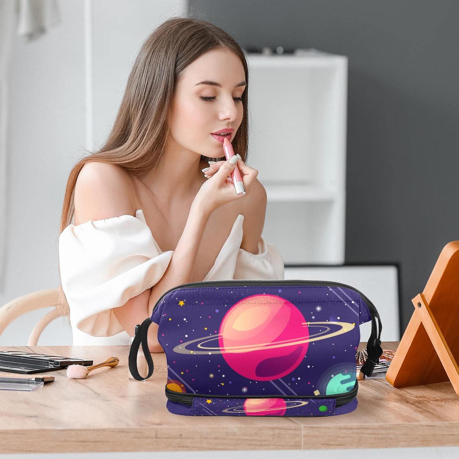 Large Travel Cosmetic Bag for Women - Space Planets Nebula Design Makeup Organizer & Toiletry Pouch | Perfect for Vacation, Gym, and Daily Essentials Storage