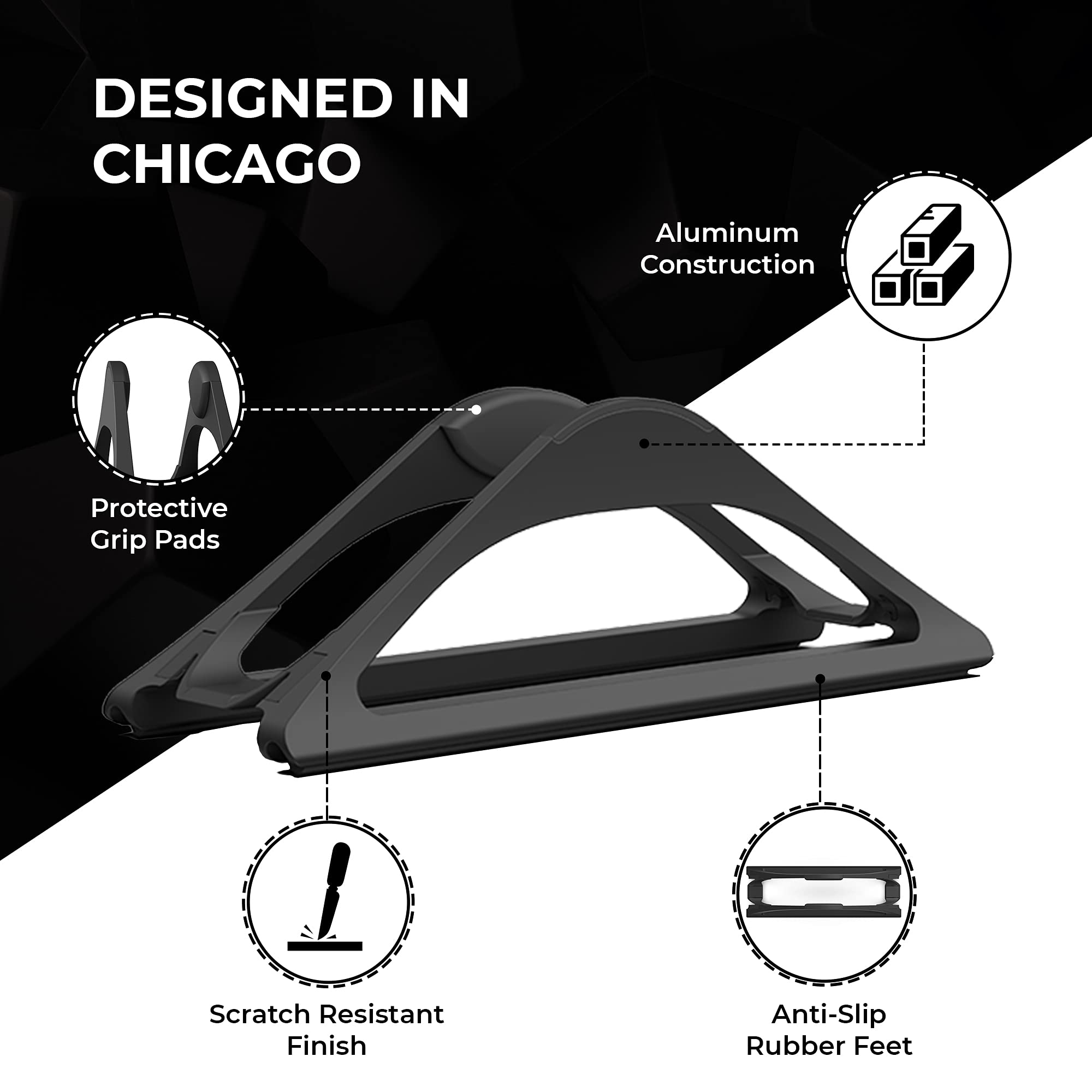 HumanCentric Adjustable Vertical Laptop Stand for Desk - Matte Black | Ergonomic Holder for MacBook, MacBook Pro & All Laptops | Perfect for Home Office & Workspace Organization | Space-Saving Computer Dock for Better Posture & Productivity