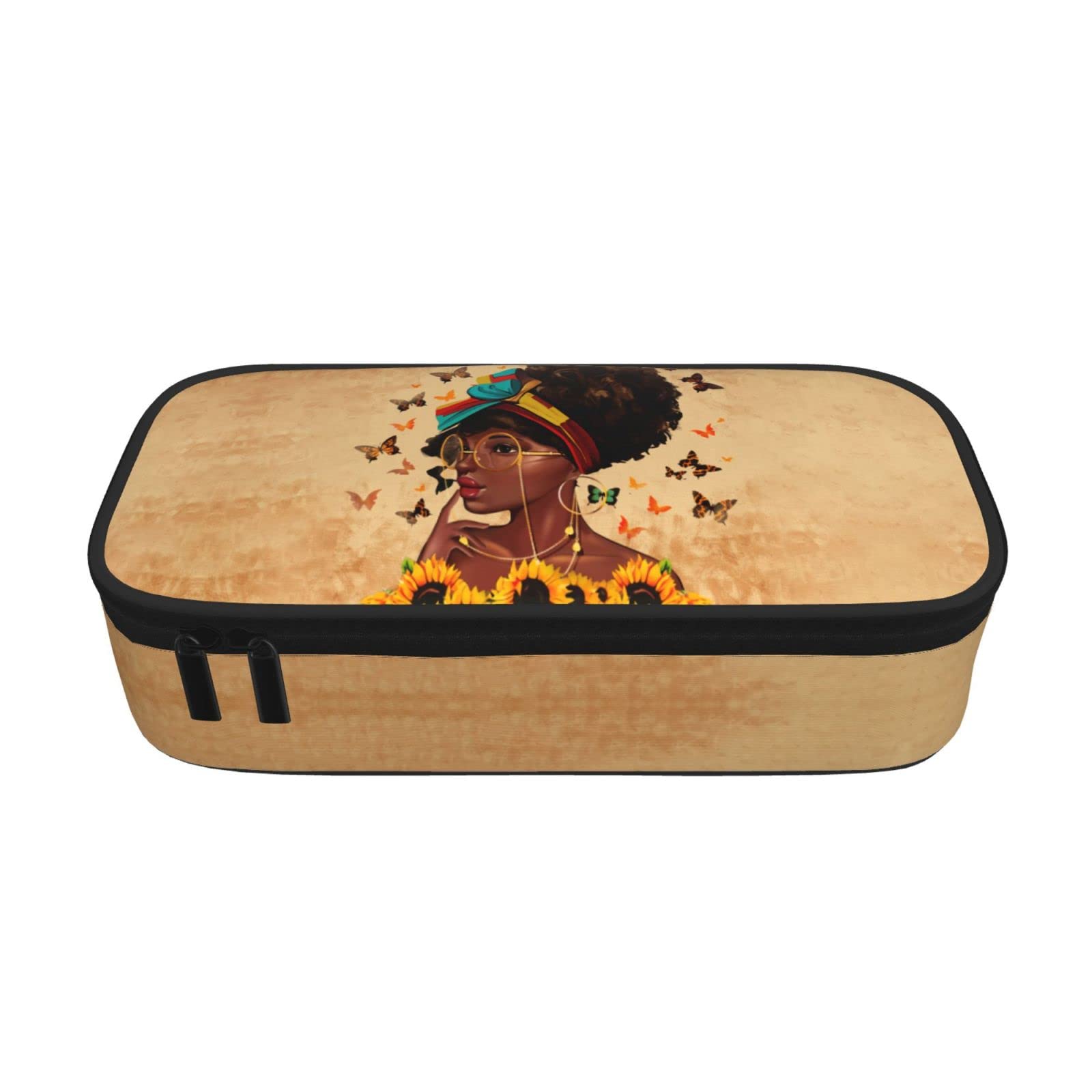 African American Afro Pencil Case - Large Capacity Zippered Organizer for School & Office