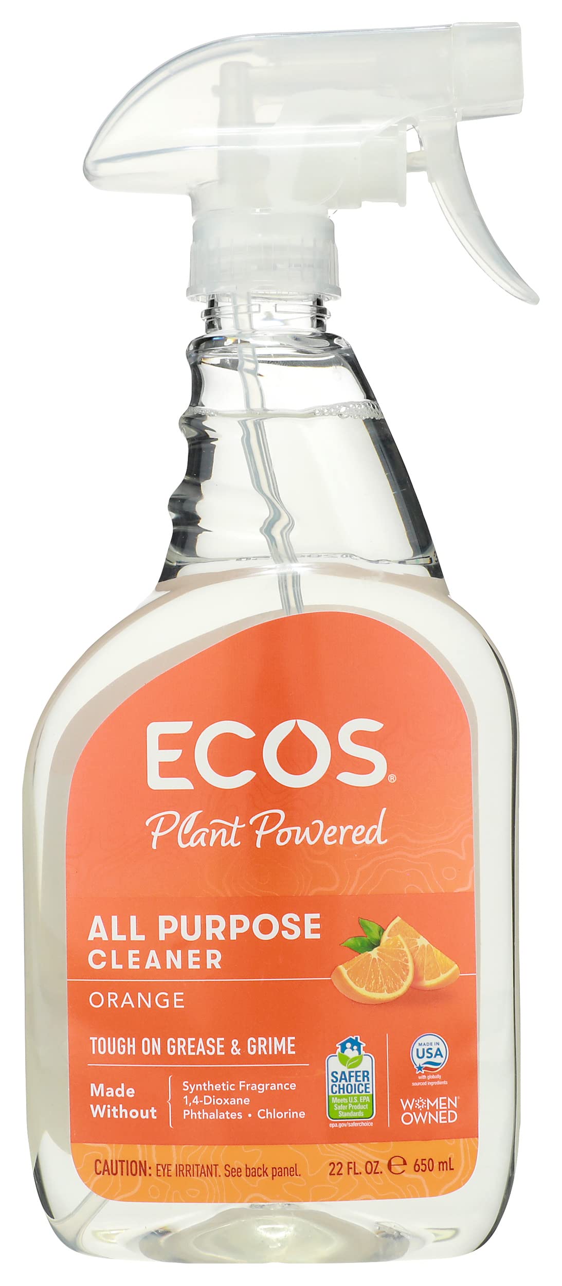 ECOS Earth Friendly All-Purpose Household Cleaner - 22 oz, Orange Scent, Non-Toxic & Biodegradable - Perfect for Kitchen, Bathroom & Eco-Friendly Home Cleaning
