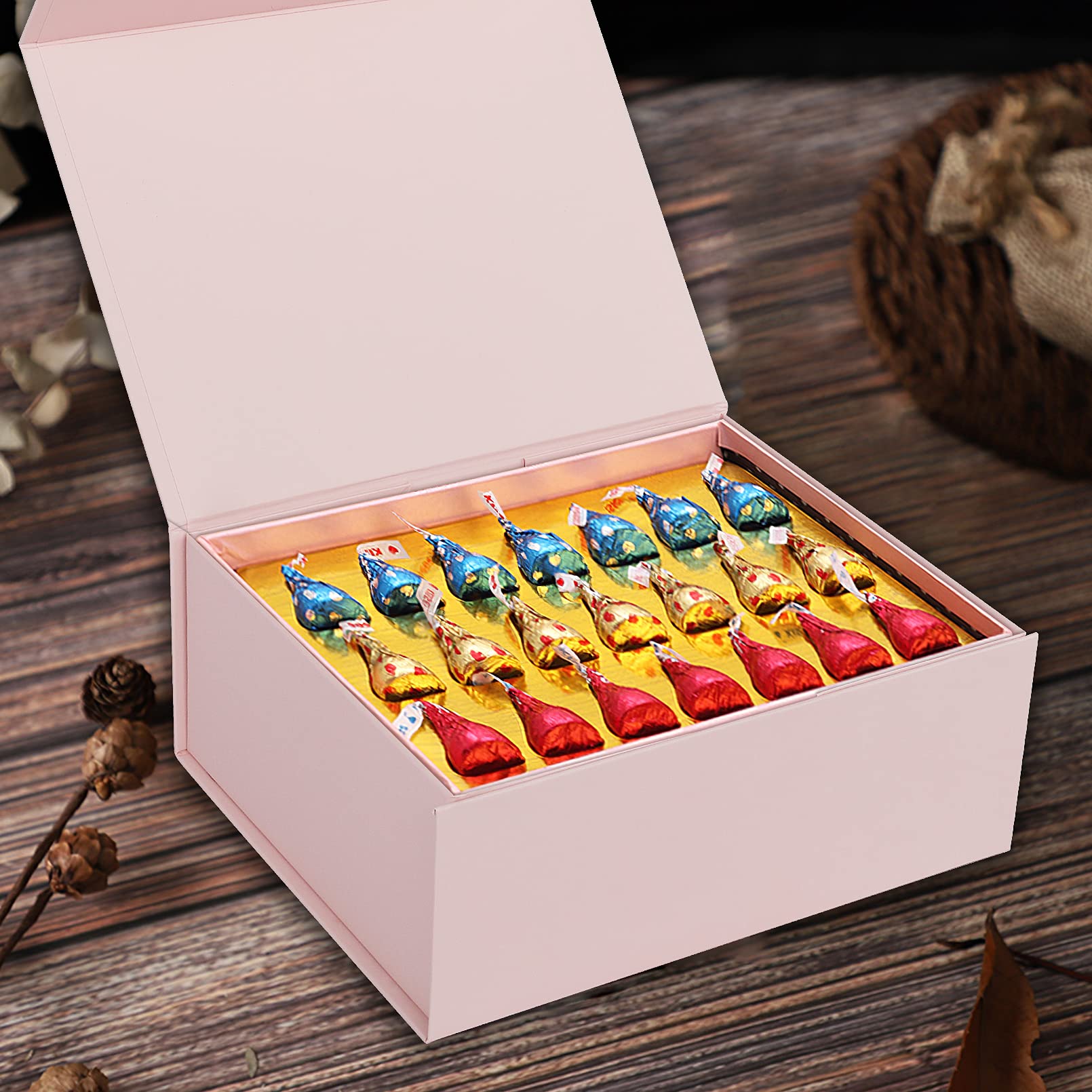 Magnetic Gift Box 3-Pack - Pink Collapsible with Lids for Birthdays, Mother's Day