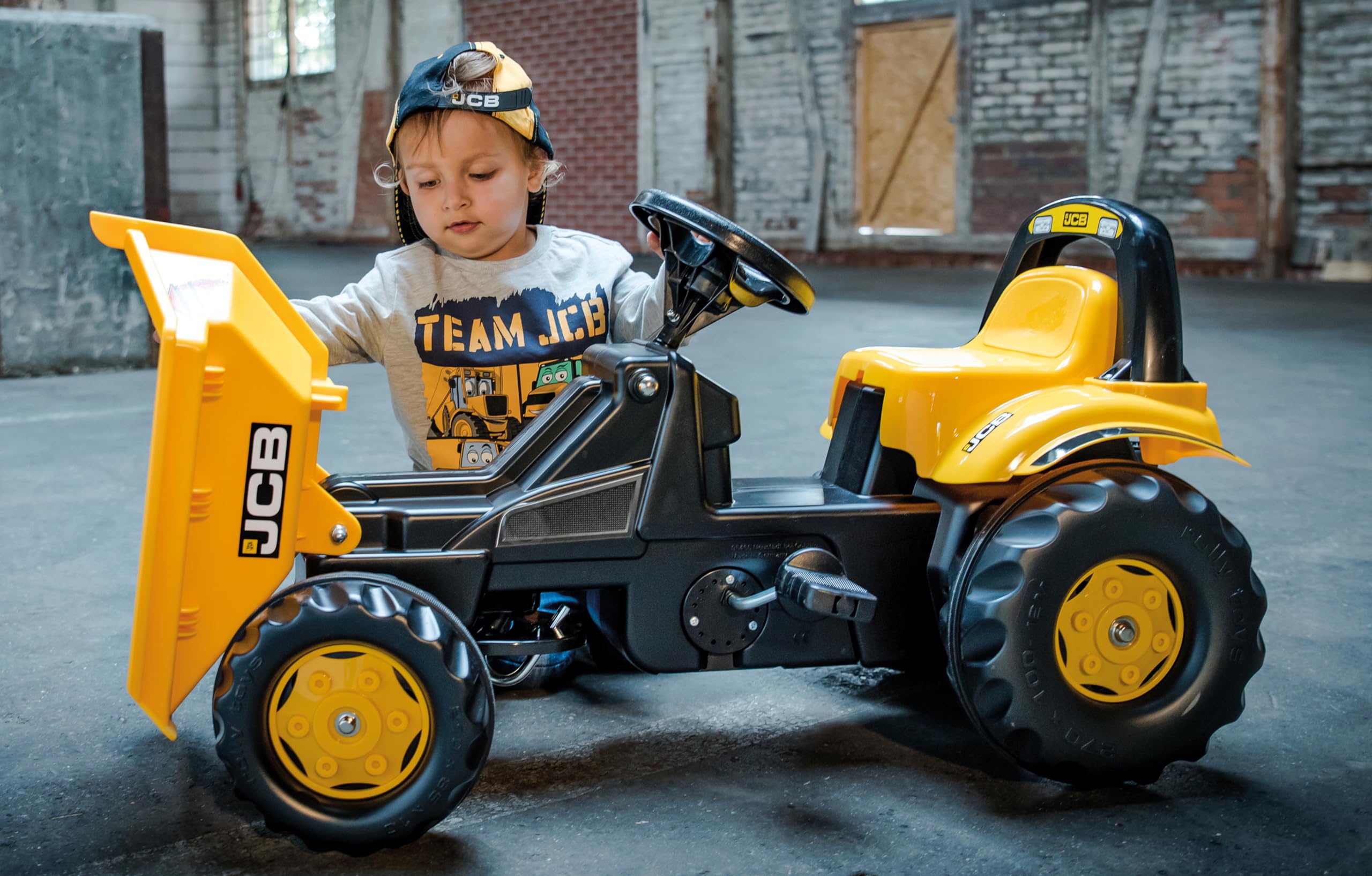 Rolly Toys JCB Dumper Pedal Car for Kids - Yellow Construction Toy with Realistic Design (Model 24247) | Outdoor Play, Birthday Gift, Pretend Construction Site Fun
