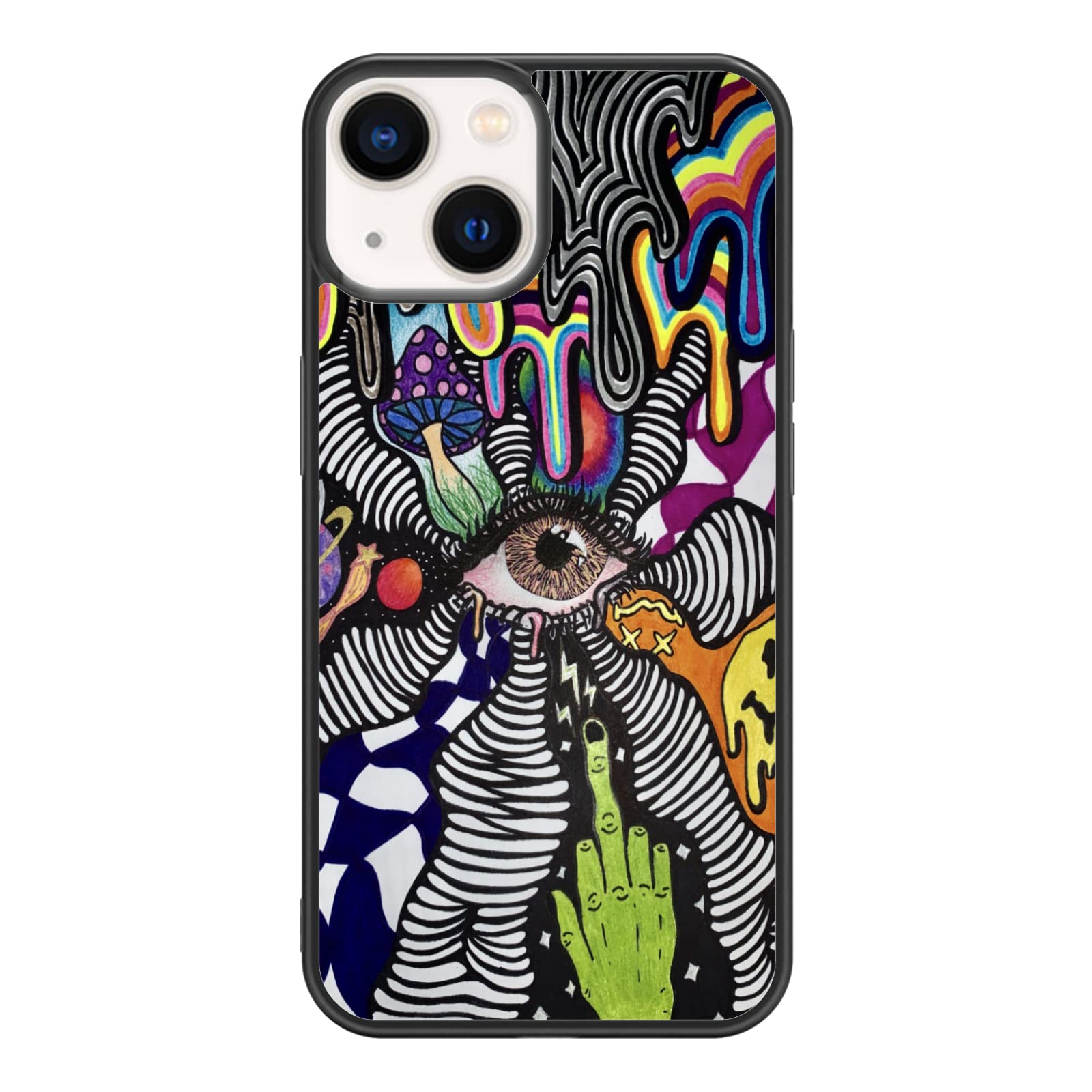 Trippy Psychedelic Evil Eyes Phone Case for iPhone 13 12 11 X Xs Xr Mini Pro Max - Shockproof Hard PC + Soft TPU Protective Cover for Men Women - Perfect for Music Festivals & Boho Style Lovers